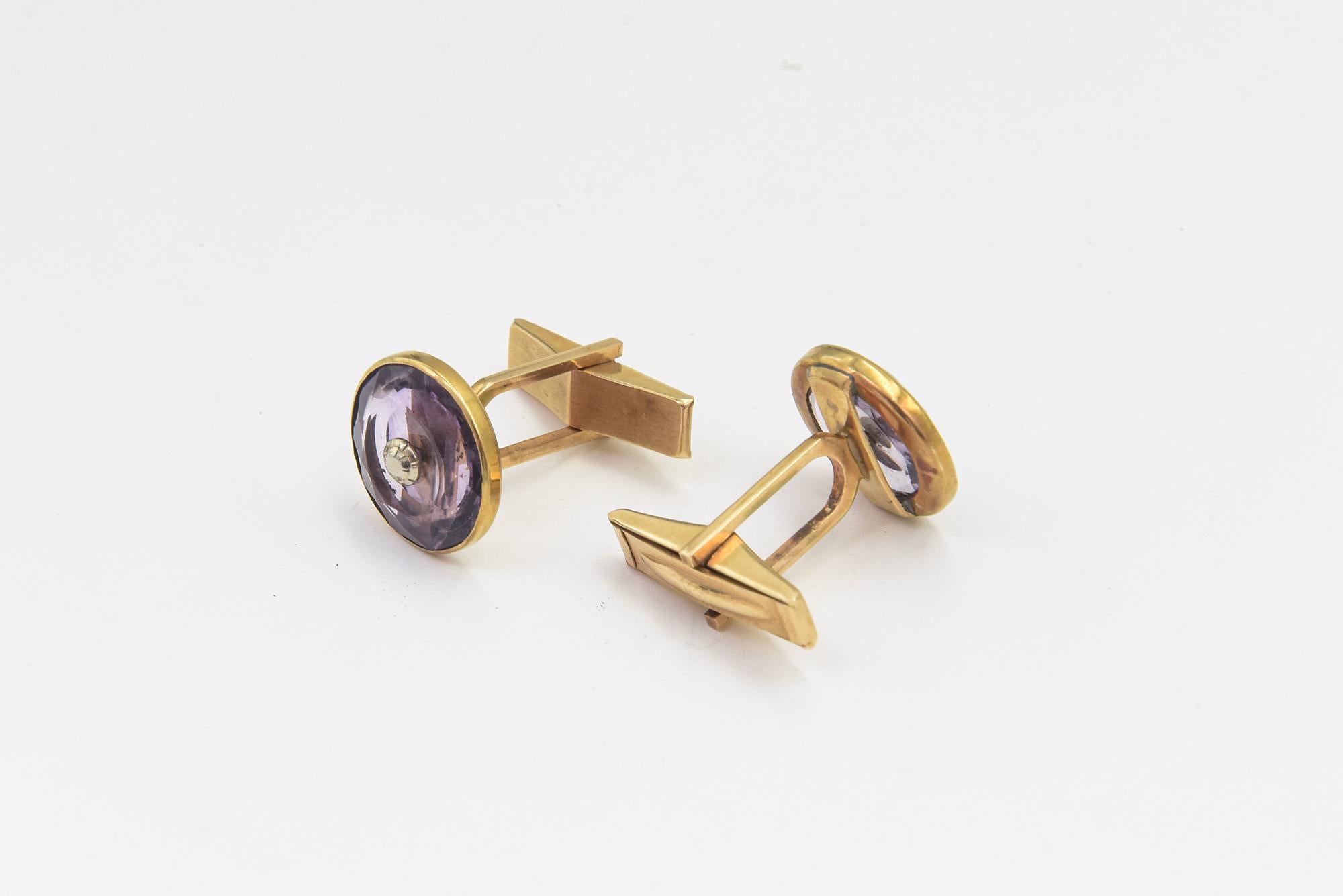 Antique Arts & Crafts Amethyst and Gold Cufflinks For Sale 5