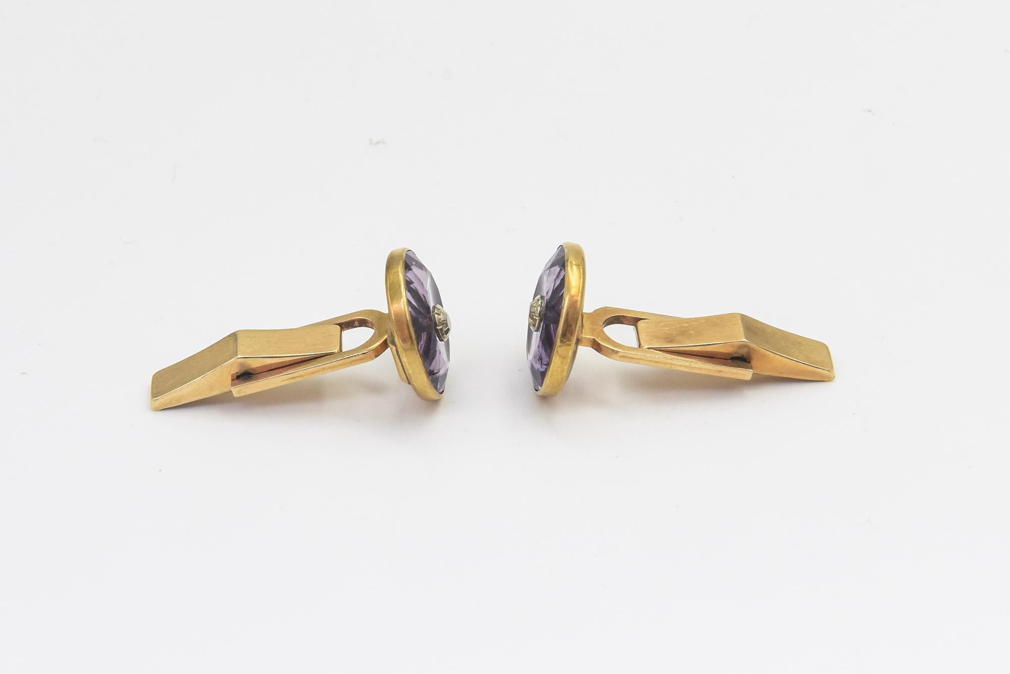 Antique Arts & Crafts Amethyst and Gold Cufflinks For Sale 1