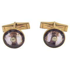 Antique Arts & Crafts Amethyst and Gold Cufflinks