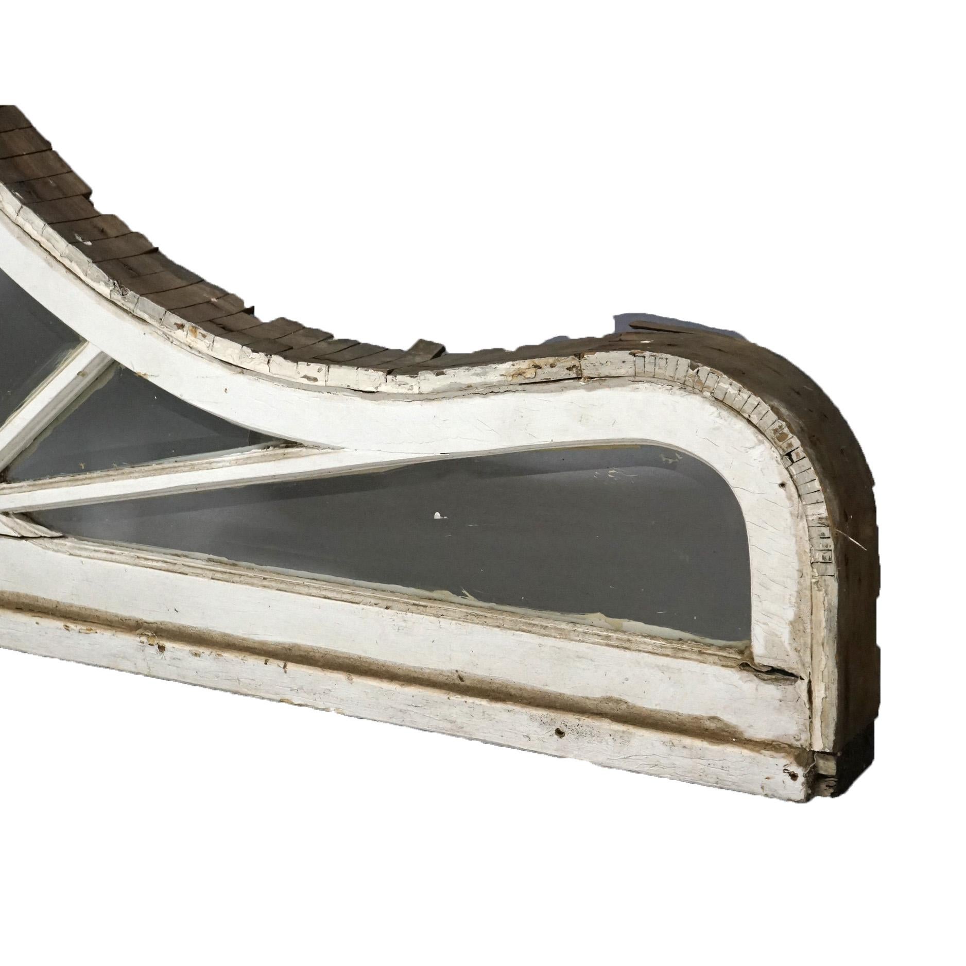 Antique Arts & Crafts Architectural Stylized Tear Drop Transom Window Circa 1910 In Good Condition In Big Flats, NY