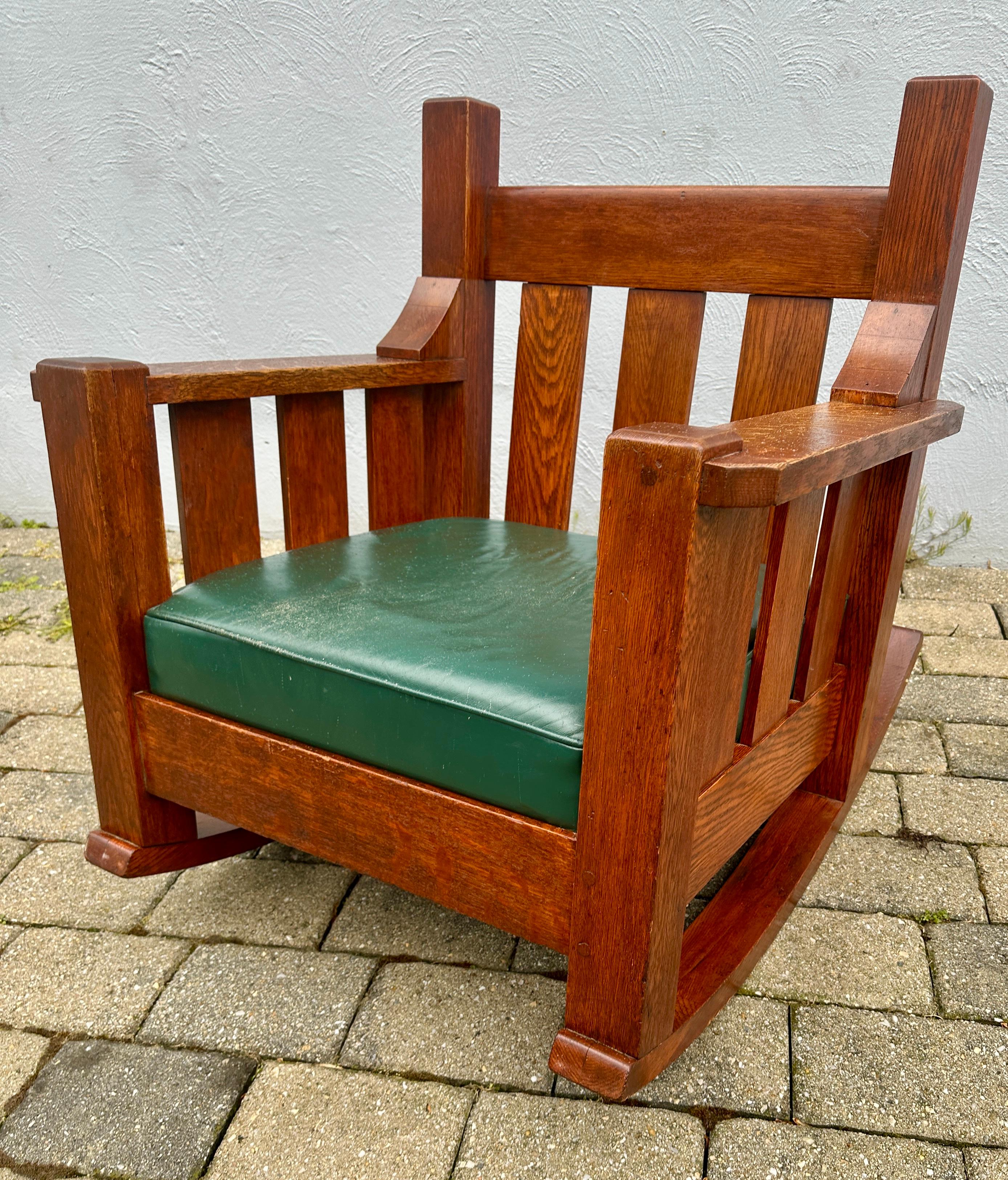 Leather Antique Arts & Crafts Arm Rocking Cube Chair by 
