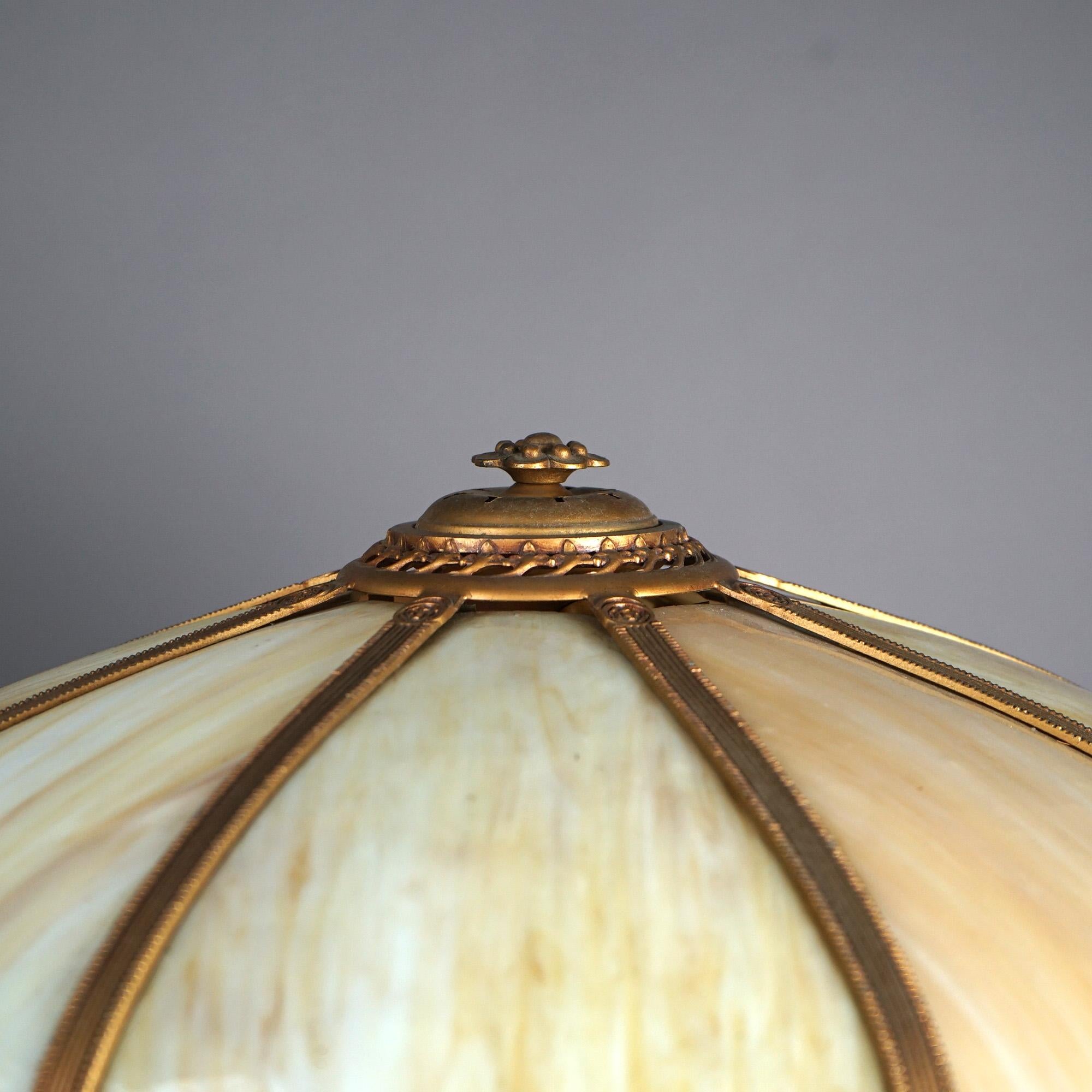 Antique Arts & Crafts (Art Nouveau) Royal Two-Tone Slag Glass Table Lamp C1920 2