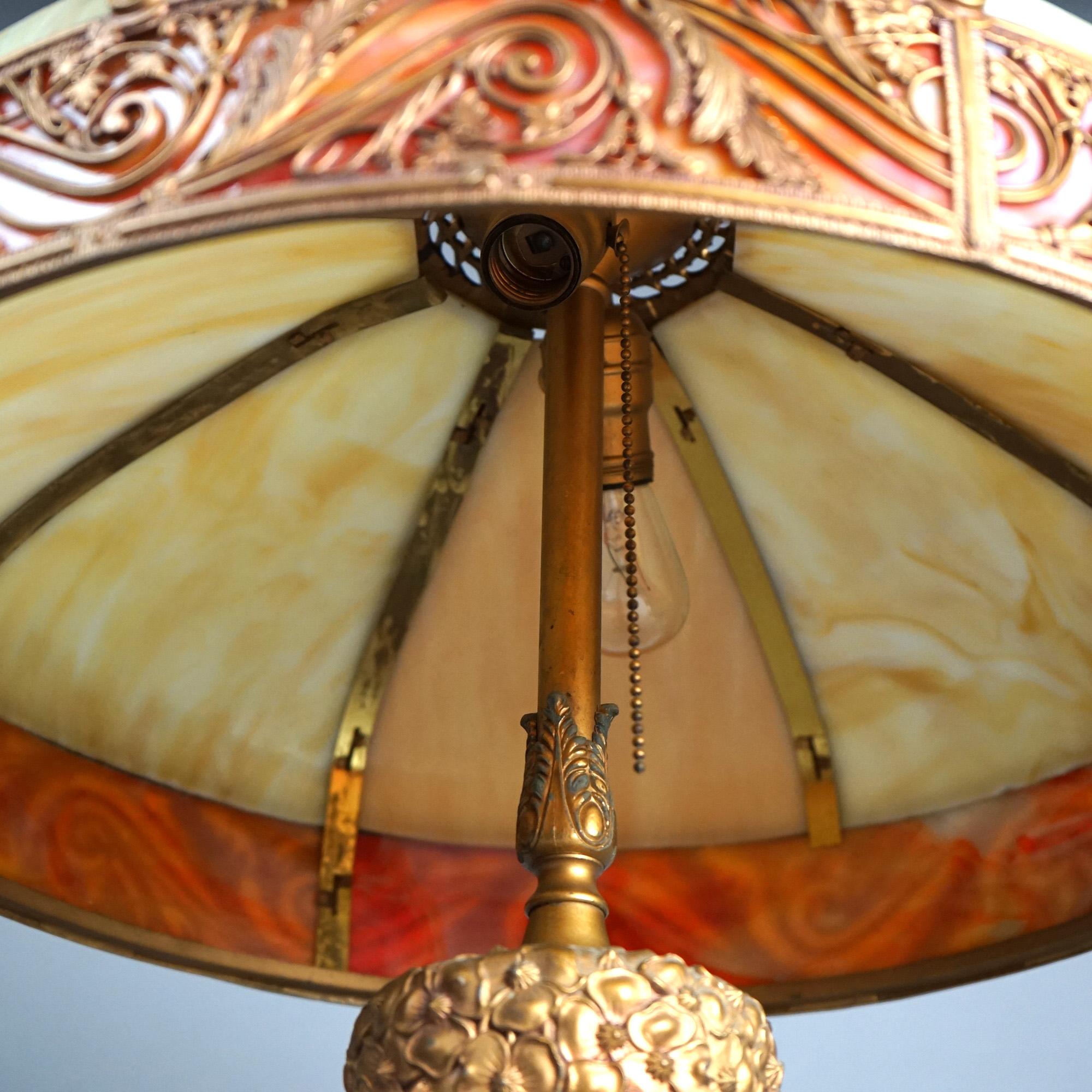 Antique Arts & Crafts (Art Nouveau) Royal Two-Tone Slag Glass Table Lamp C1920 3