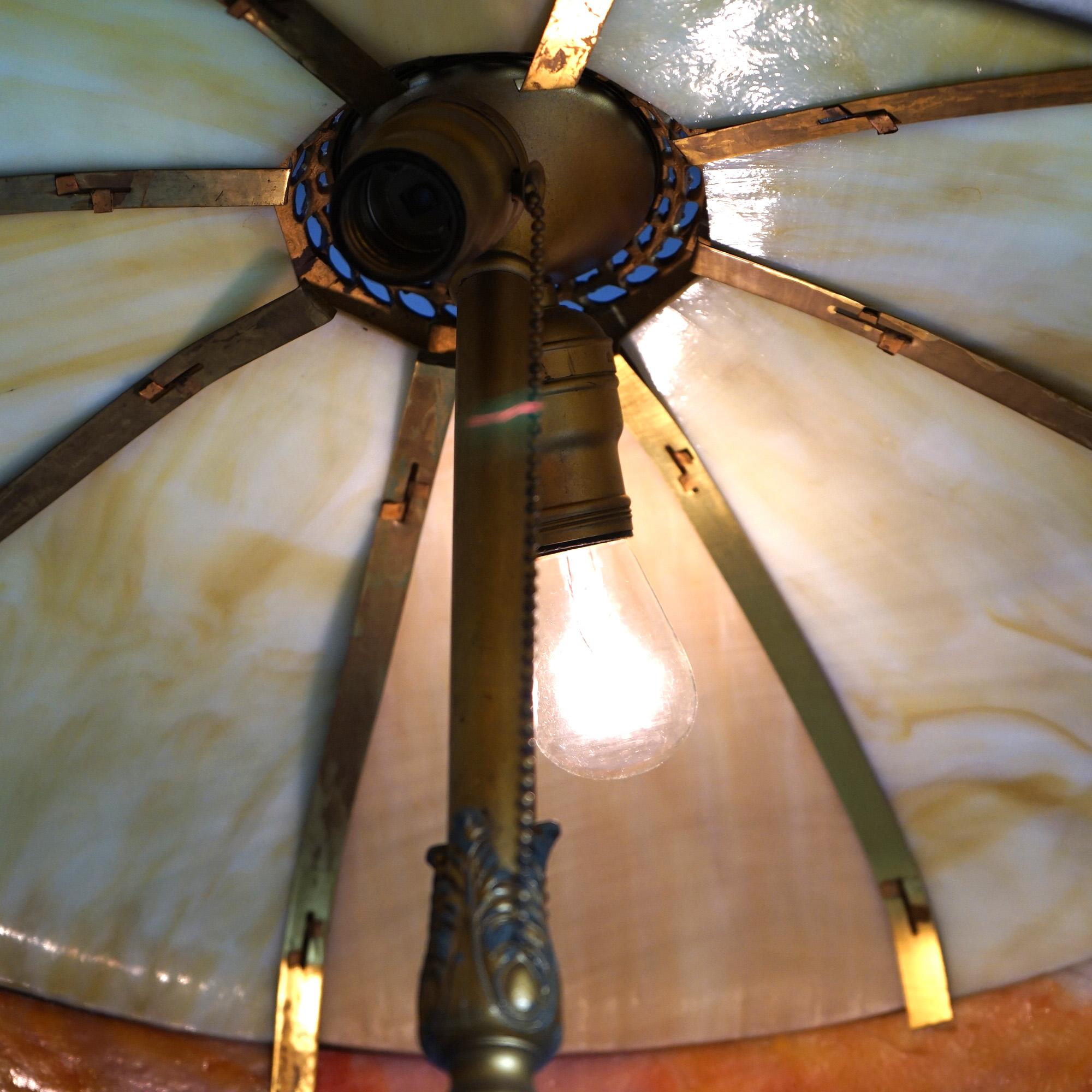 Antique Arts & Crafts (Art Nouveau) Royal Two-Tone Slag Glass Table Lamp C1920 4