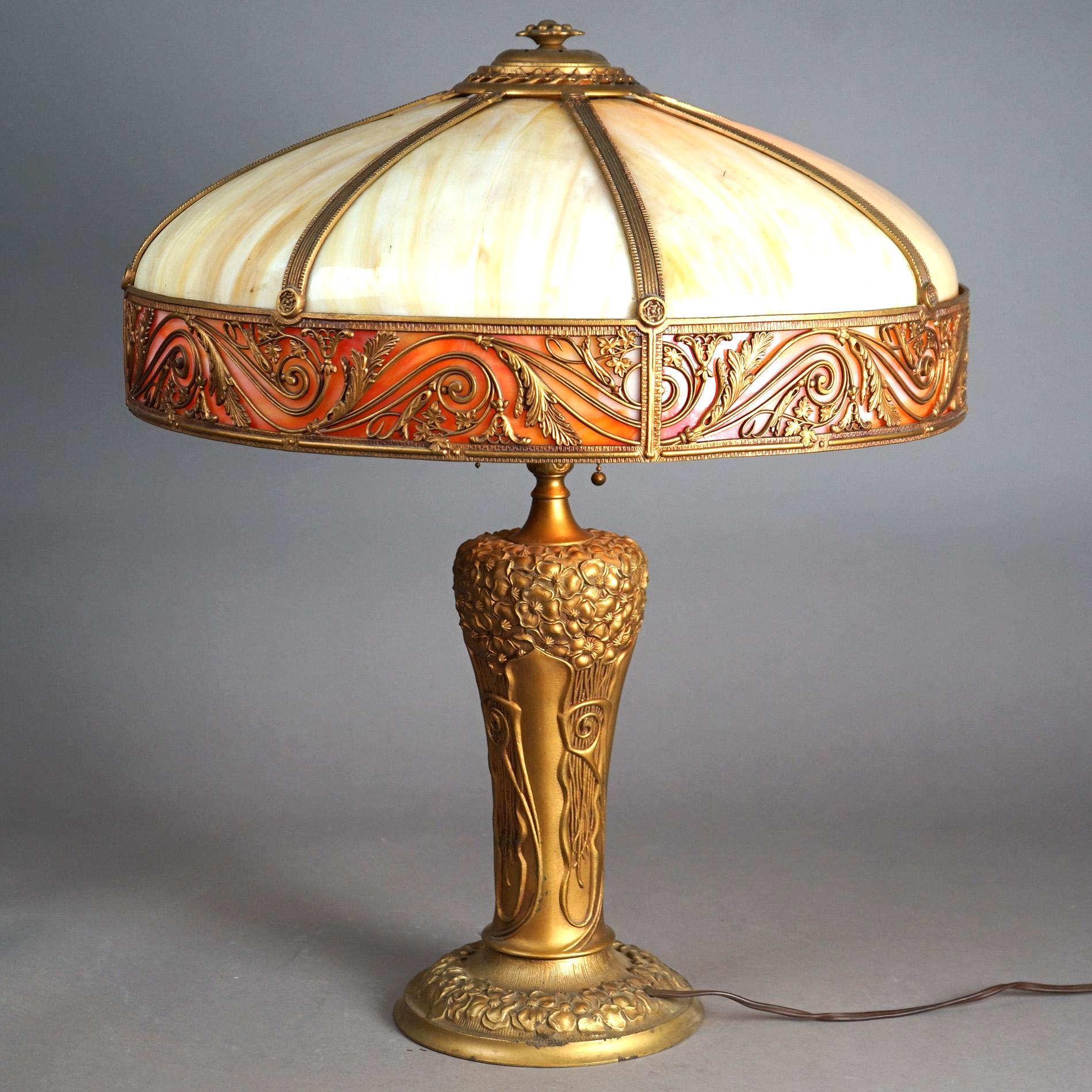 Antique Arts & Crafts (Art Nouveau) Royal Two-Tone Slag Glass Table Lamp C1920 5