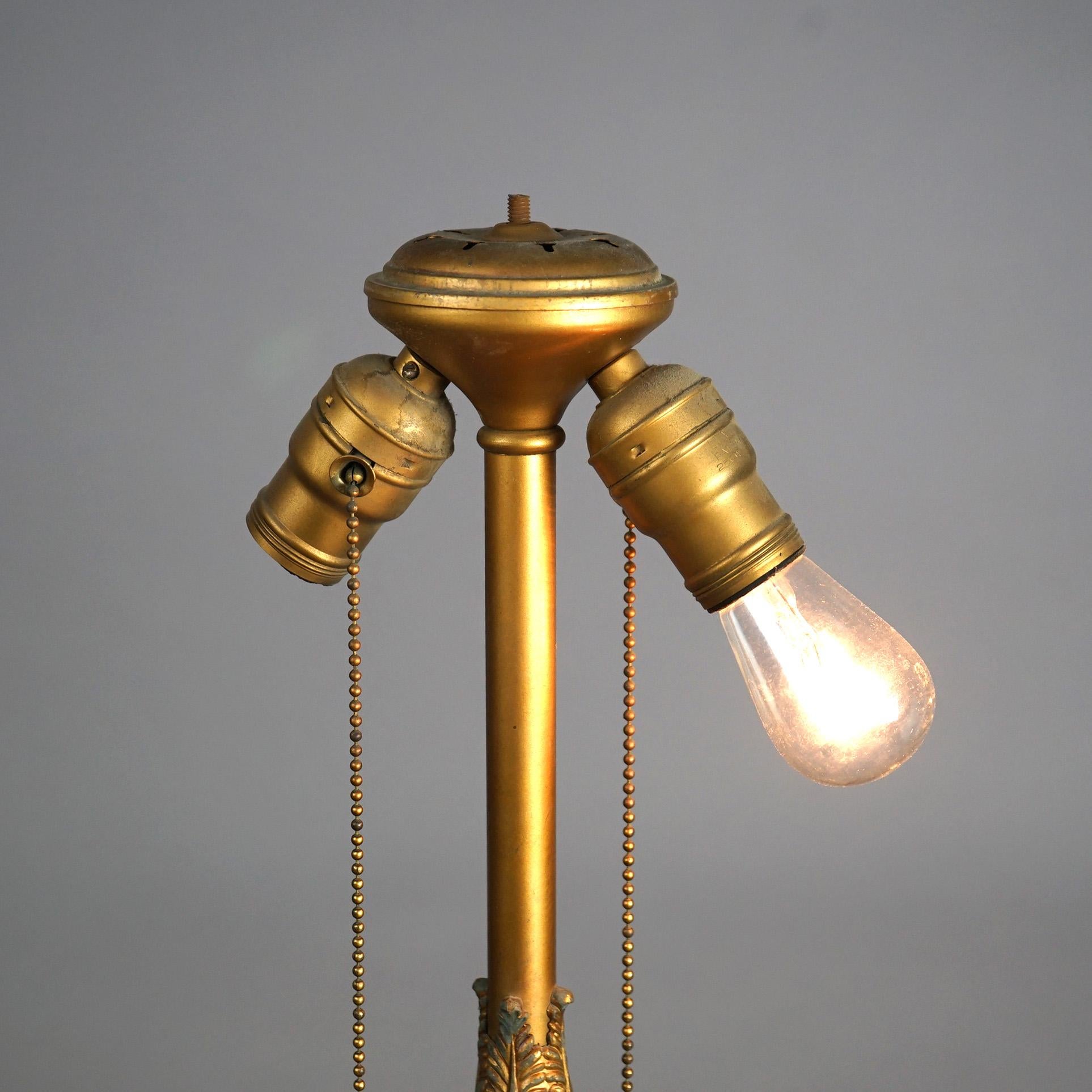 Antique Arts & Crafts (Art Nouveau) Royal Two-Tone Slag Glass Table Lamp C1920 7