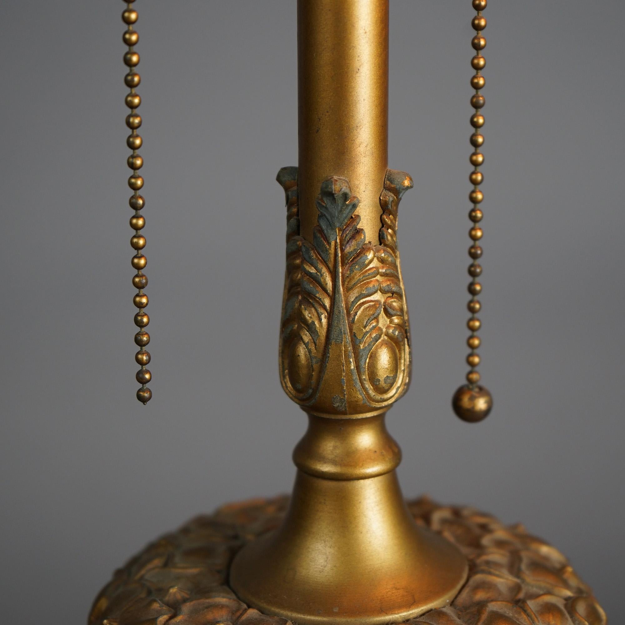 Antique Arts & Crafts (Art Nouveau) Royal Two-Tone Slag Glass Table Lamp C1920 9