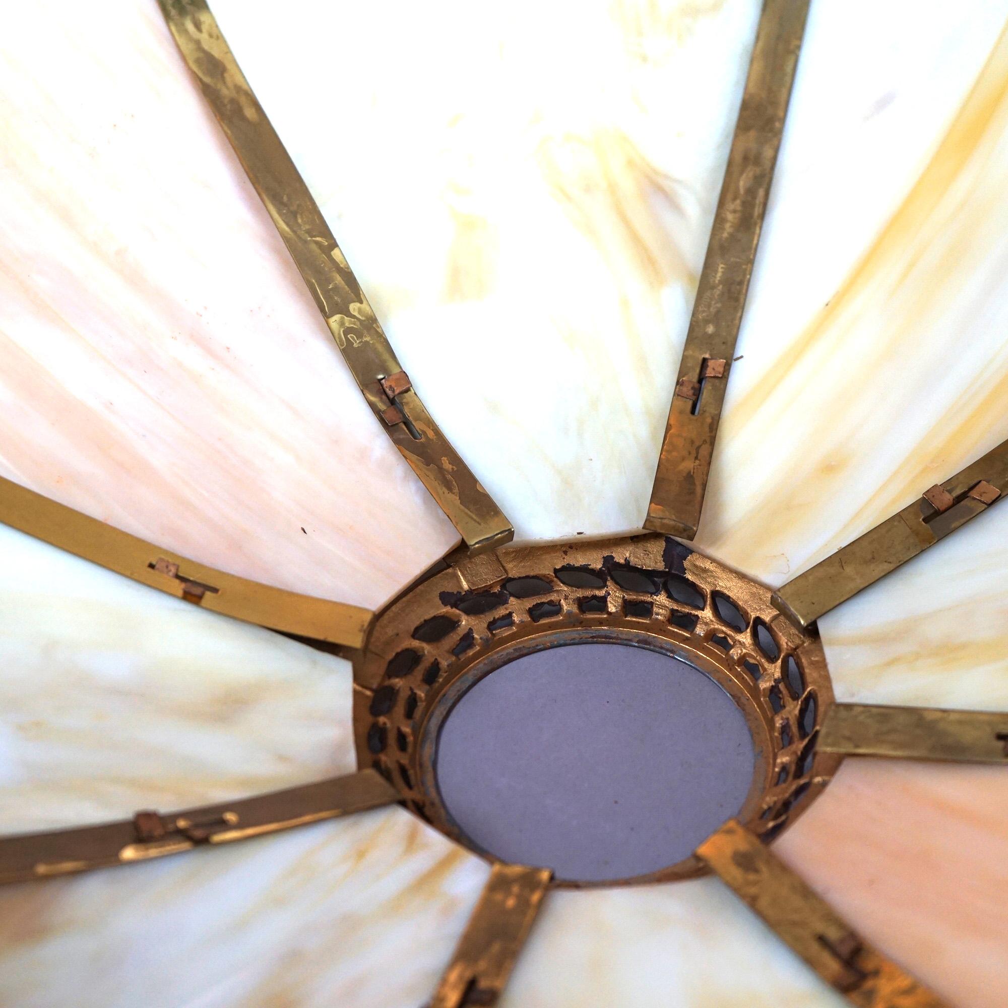 Antique Arts & Crafts (Art Nouveau) Royal Two-Tone Slag Glass Table Lamp C1920 11