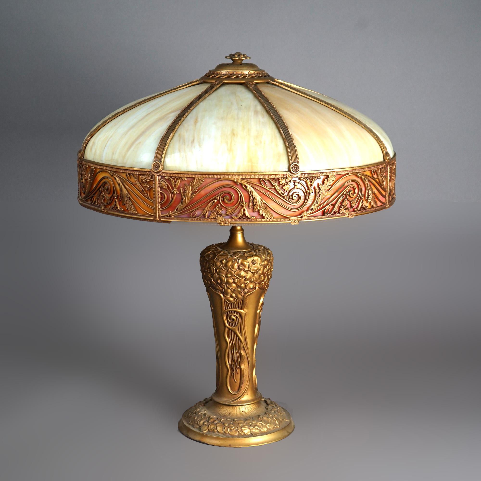 Arts and Crafts Antique Arts & Crafts (Art Nouveau) Royal Two-Tone Slag Glass Table Lamp C1920
