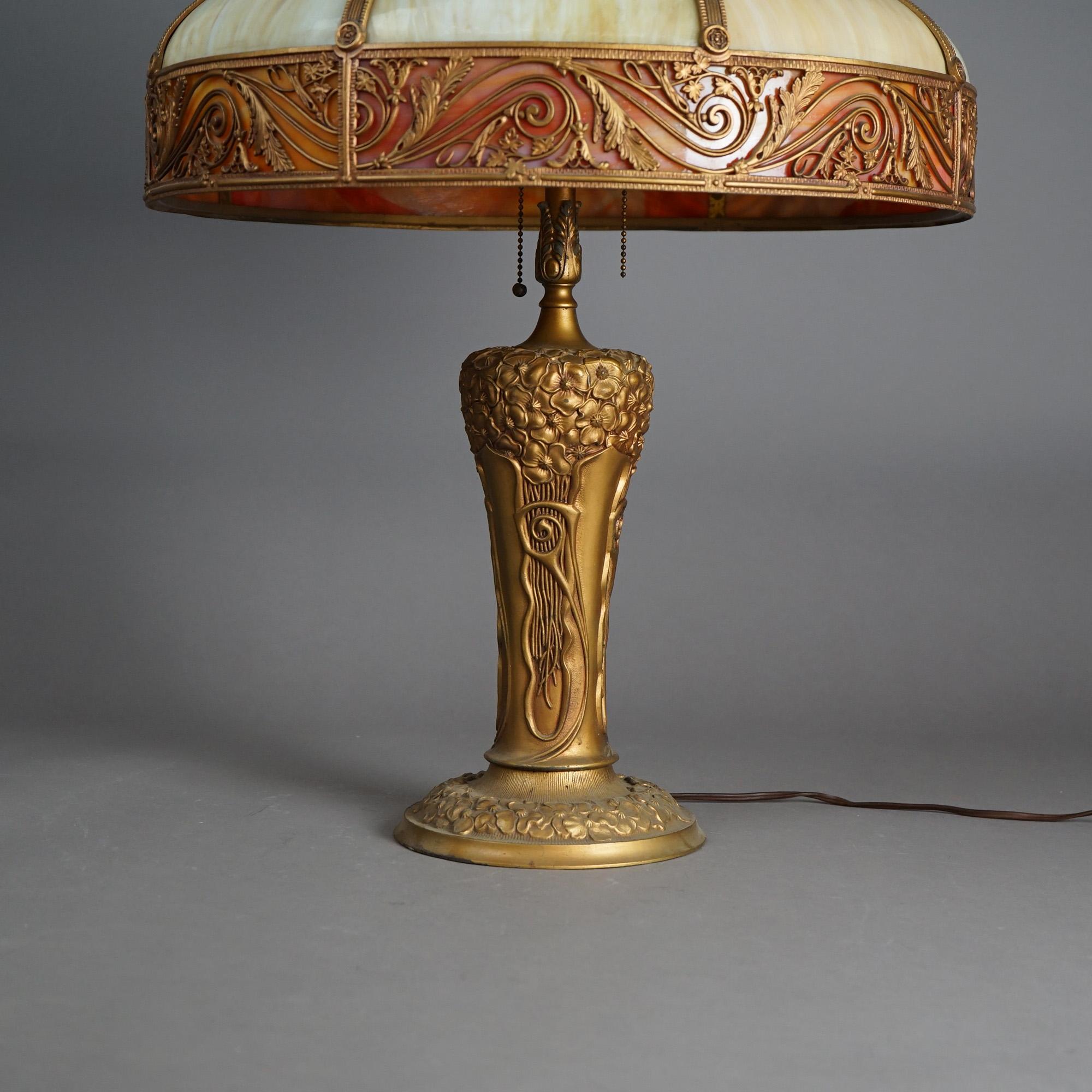 American Antique Arts & Crafts (Art Nouveau) Royal Two-Tone Slag Glass Table Lamp C1920