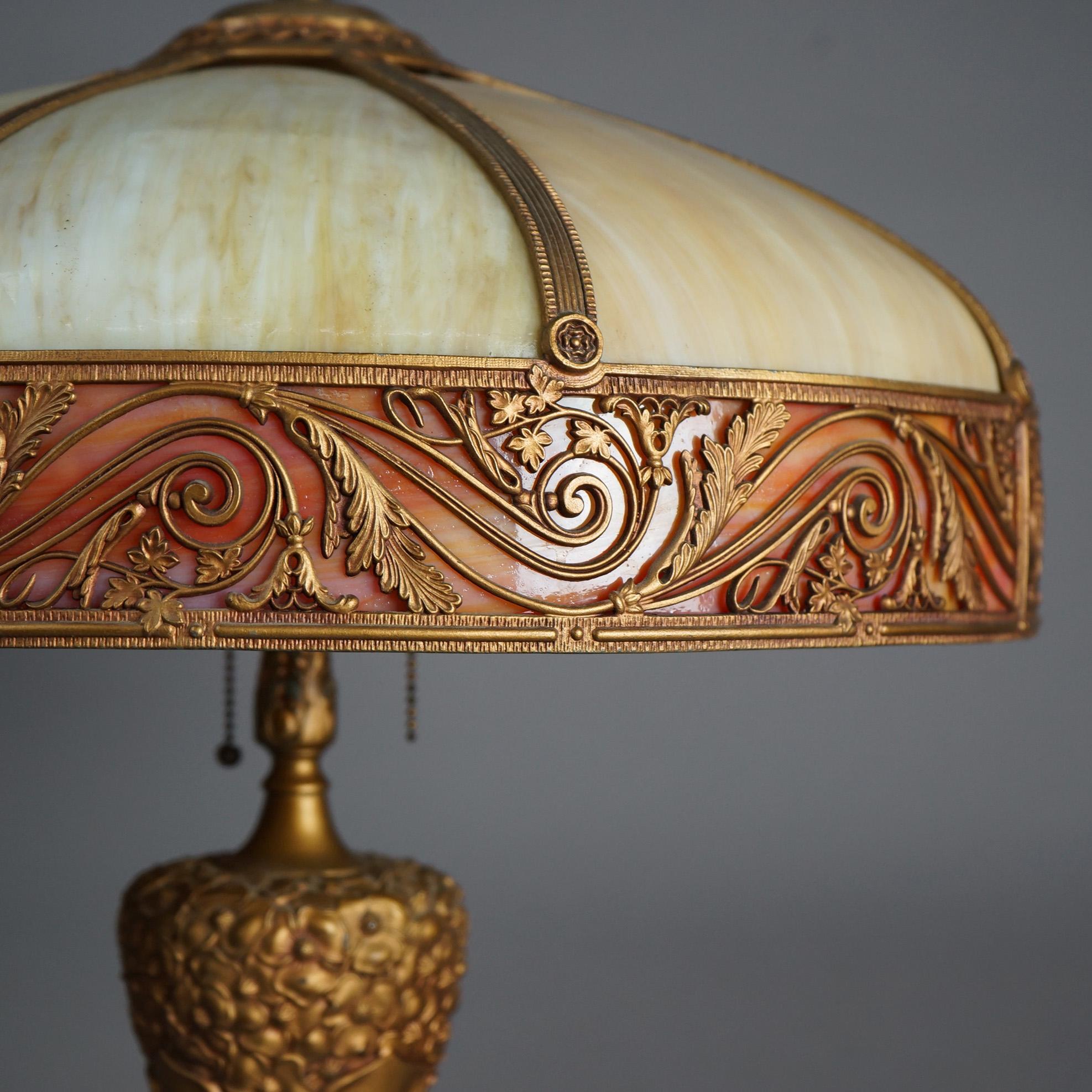20th Century Antique Arts & Crafts (Art Nouveau) Royal Two-Tone Slag Glass Table Lamp C1920