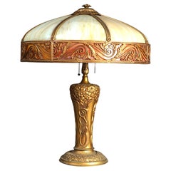 Antique Arts & Crafts (Art Nouveau) Royal Two-Tone Slag Glass Table Lamp C1920