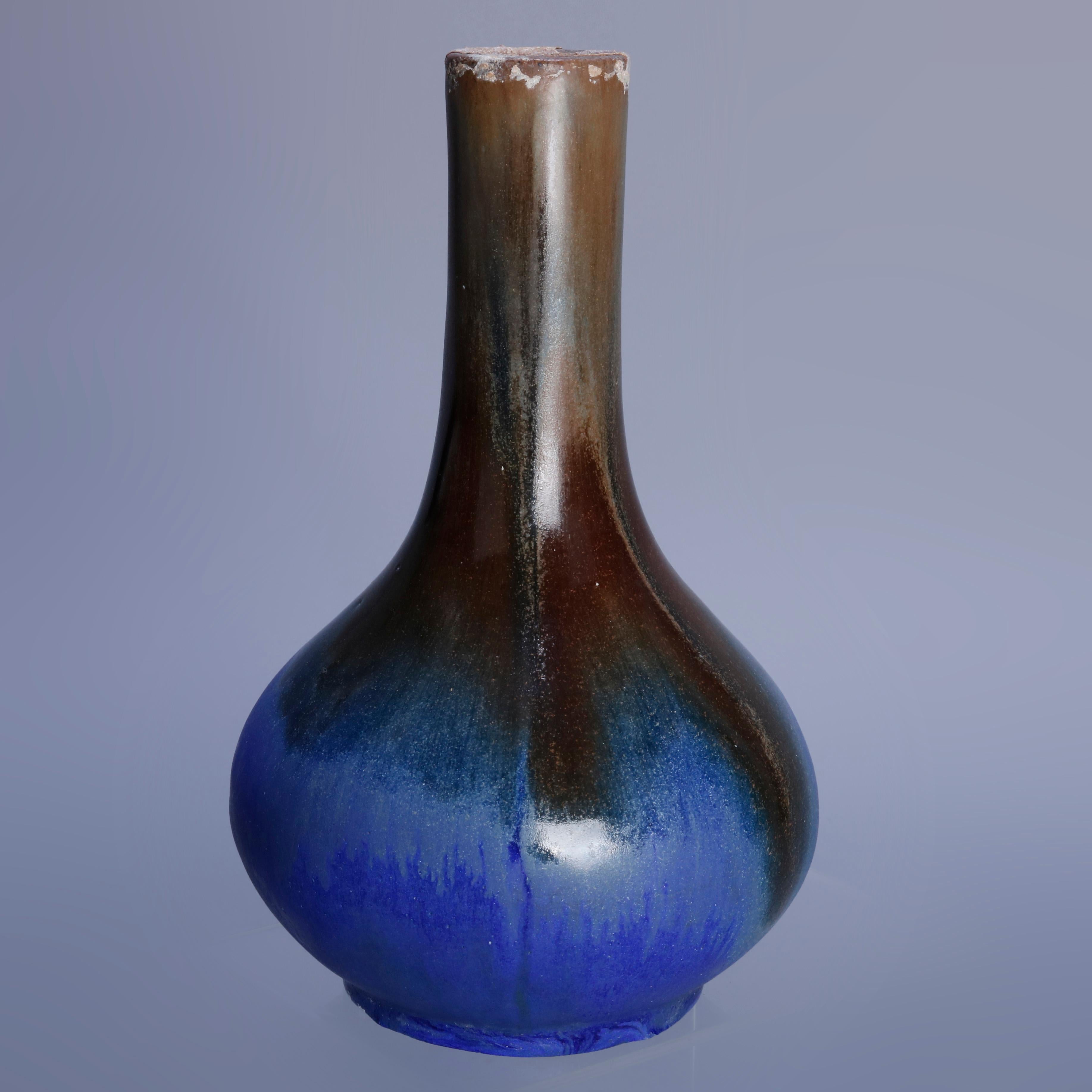 Arts and Crafts Antique Arts & Crafts Art Pottery Drip Glaze Bottle Vase by Fulper, circa 1920