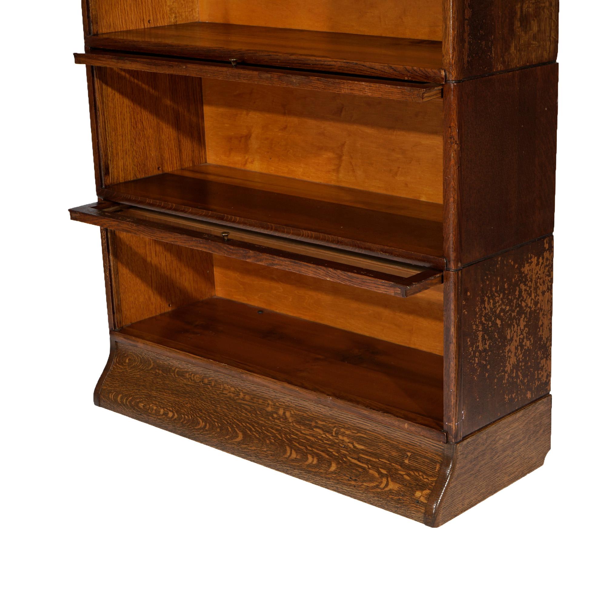 Glass Antique Arts & Crafts Attr. Macey Four Stack Oak Barrister Bookcase, Circa 1910 For Sale