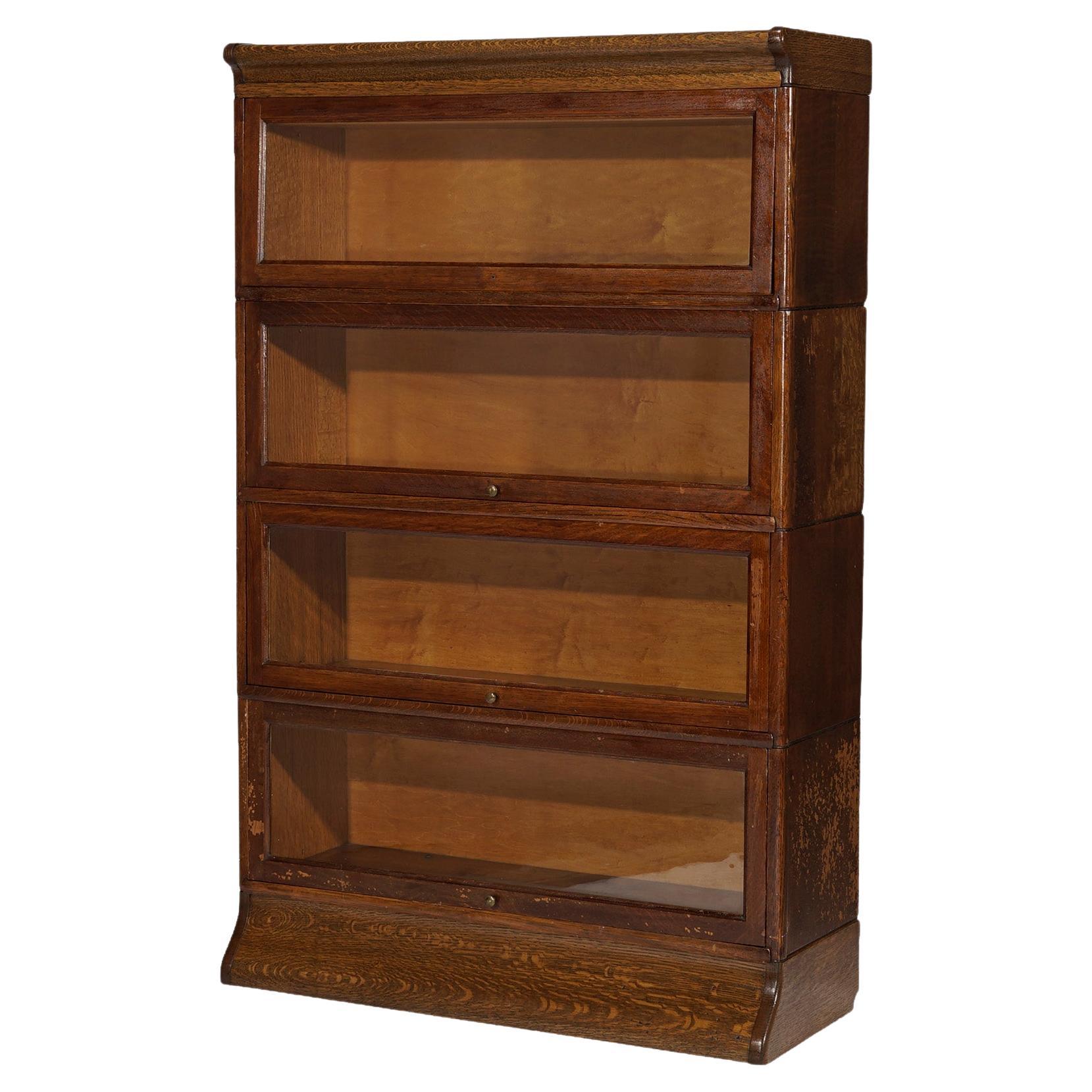 Antique Arts & Crafts Attr. Macey Four Stack Oak Barrister Bookcase, Circa 1910 For Sale
