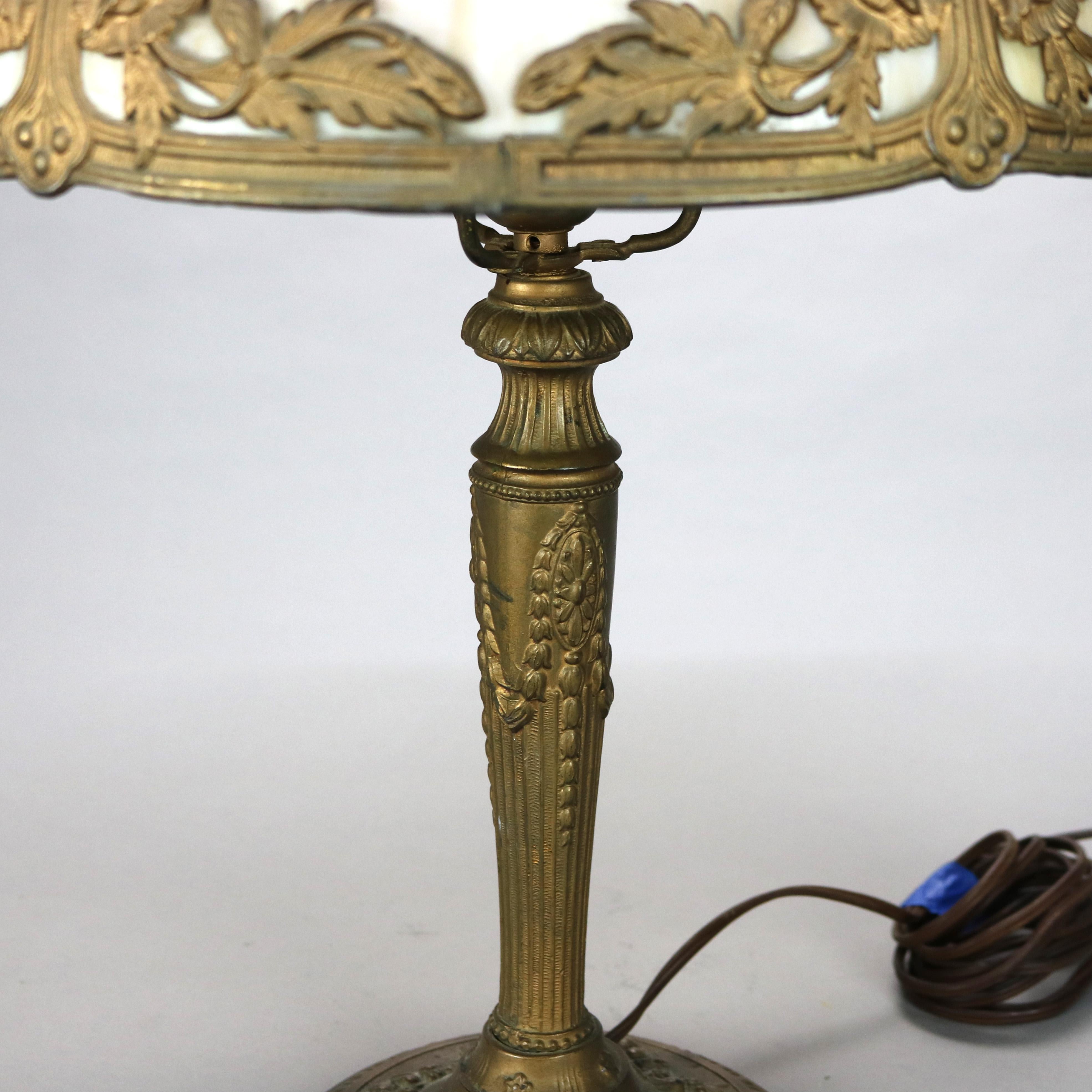 Arts and Crafts Antique Arts & Crafts Bent Slag Glass Table Lamp with Bronzed Base C1920