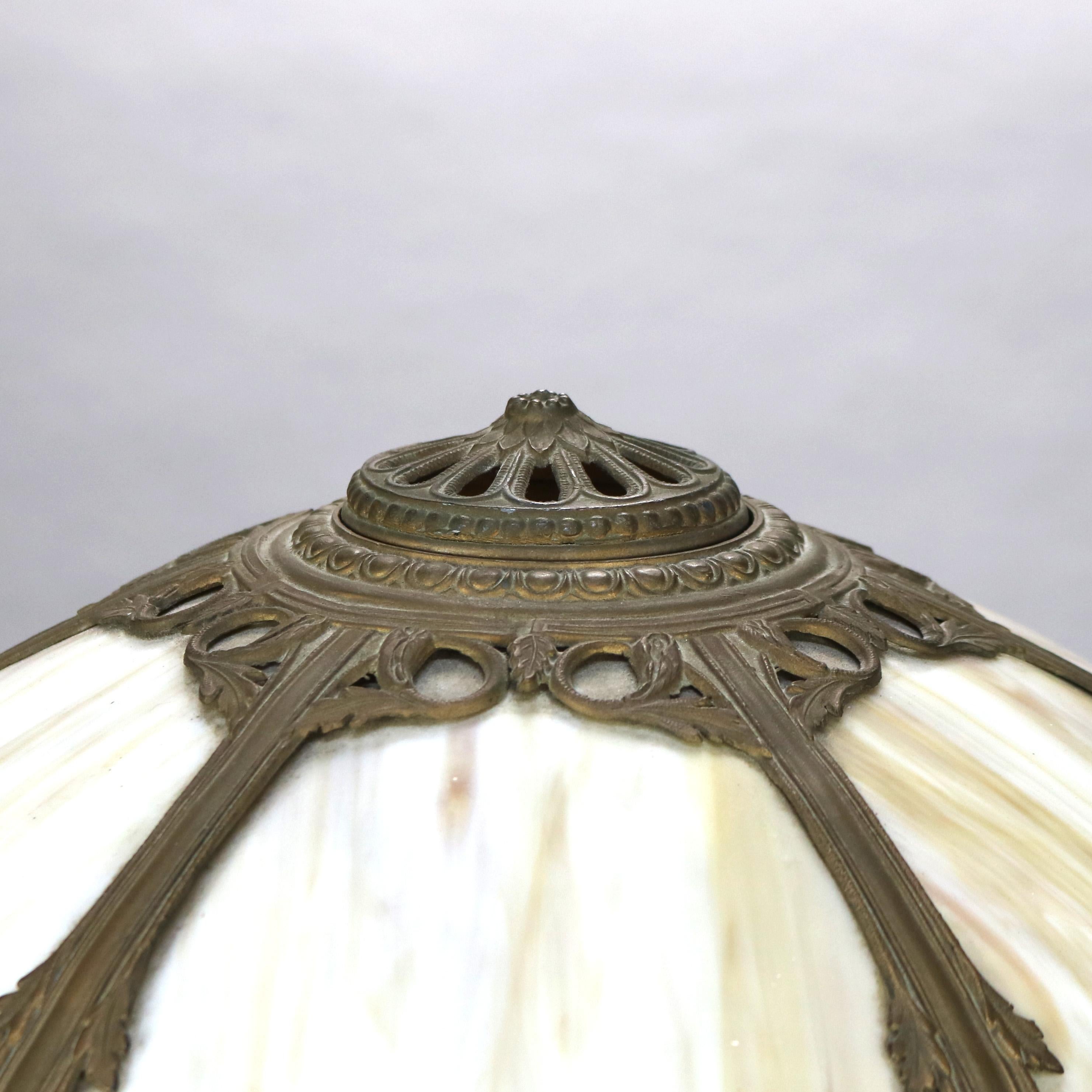 American Antique Arts & Crafts Bent Slag Glass Table Lamp with Bronzed Base C1920
