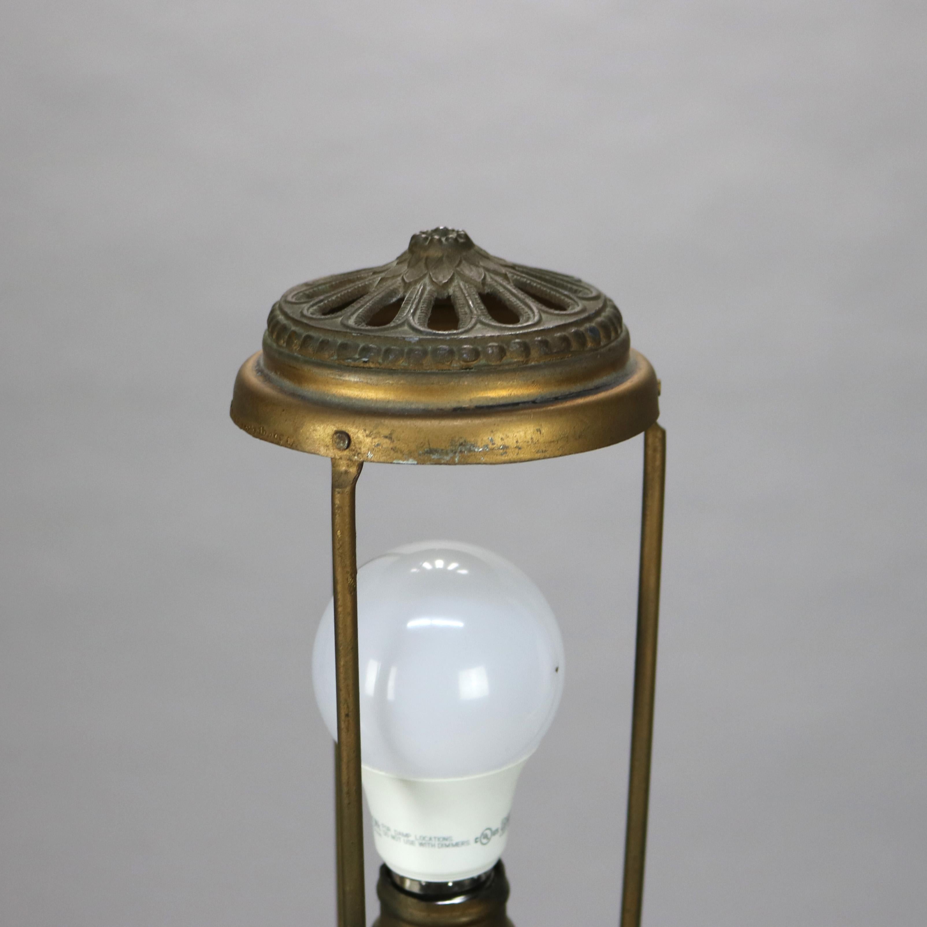 Metal Antique Arts & Crafts Bent Slag Glass Table Lamp with Bronzed Base C1920