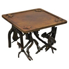 Pedestal de madera antiguo Arts & Crafts Black Forest Adirondack Branch Twig