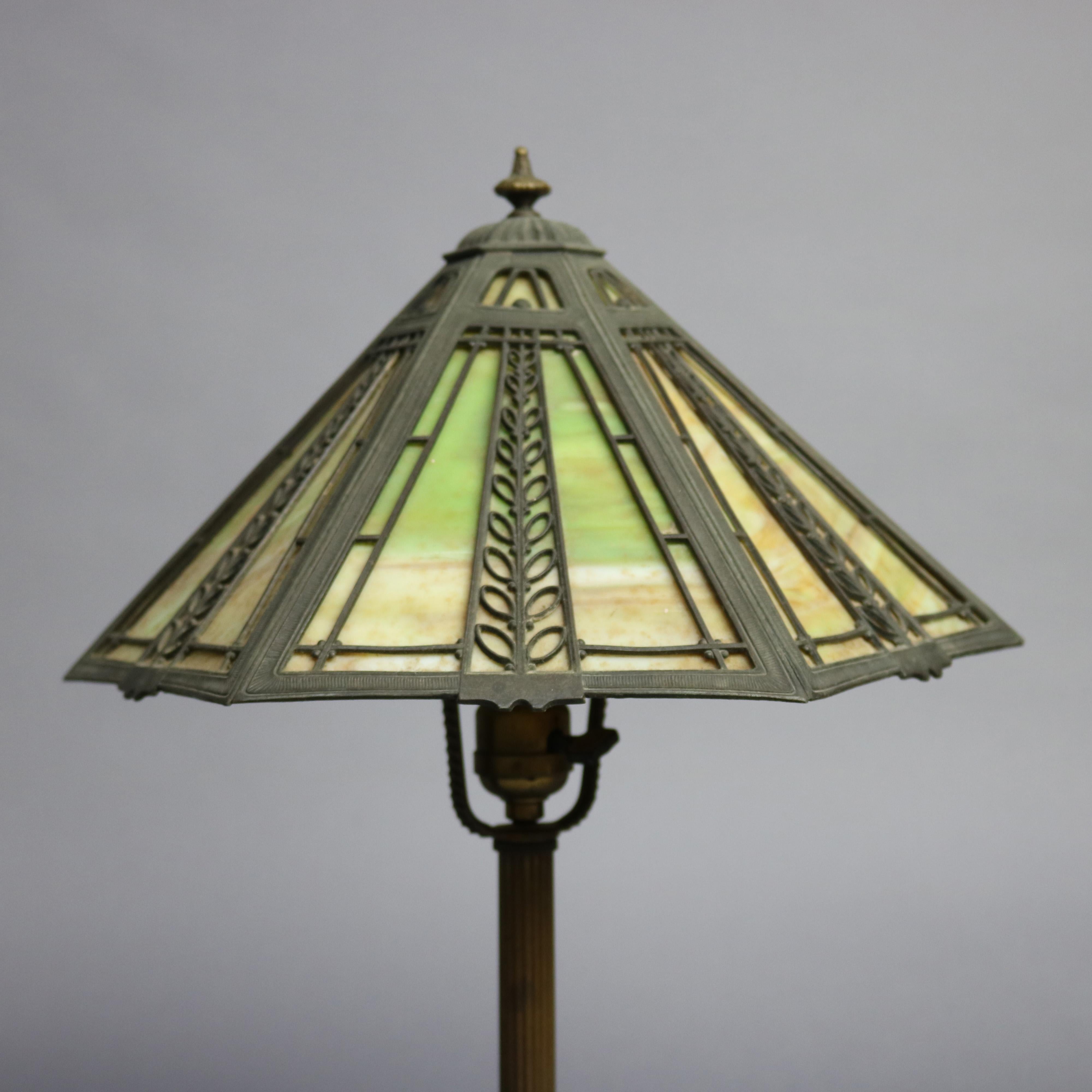 Arts and Crafts Antique Arts & Crafts Miller Paneled Slag Glass Table Lamp