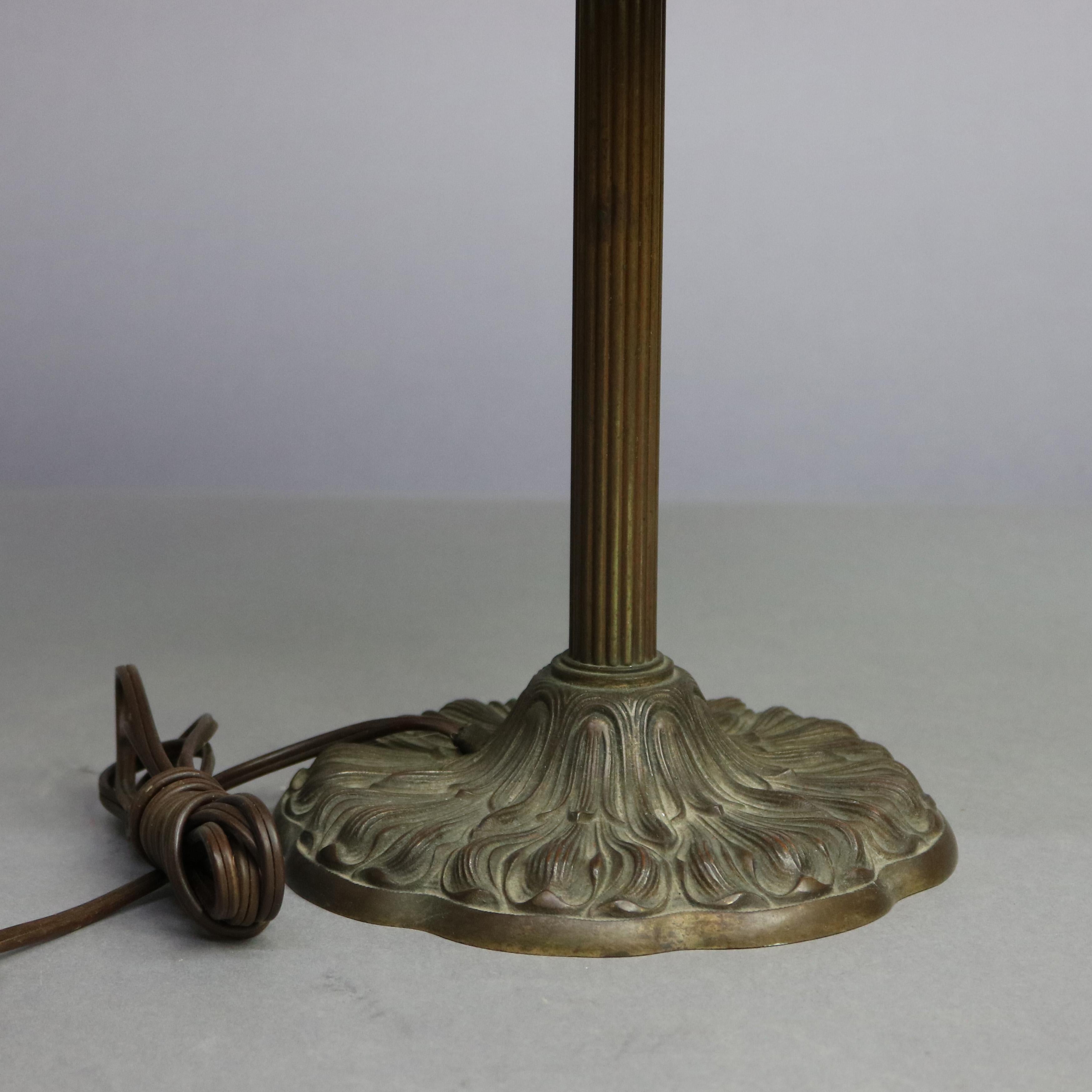 Cast Antique Arts & Crafts Miller Paneled Slag Glass Table Lamp