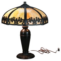 Antique Arts 
Crafts Bradley And Hubbard School Slag Glass Table Lamp C1920