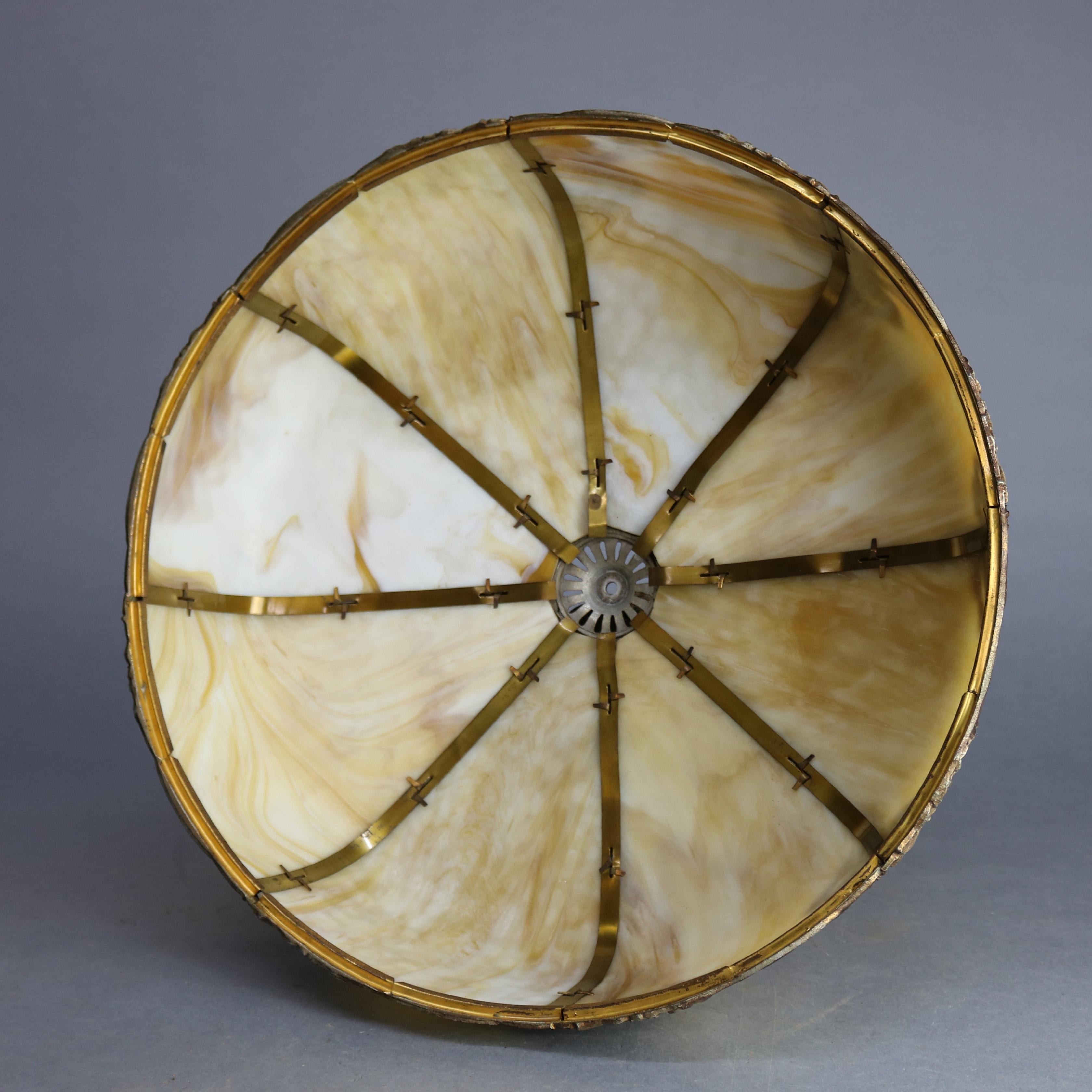 Antique Arts & Crafts Bradley & Hubbard Curved Slag Glass Table Lamp, circa 1920 2
