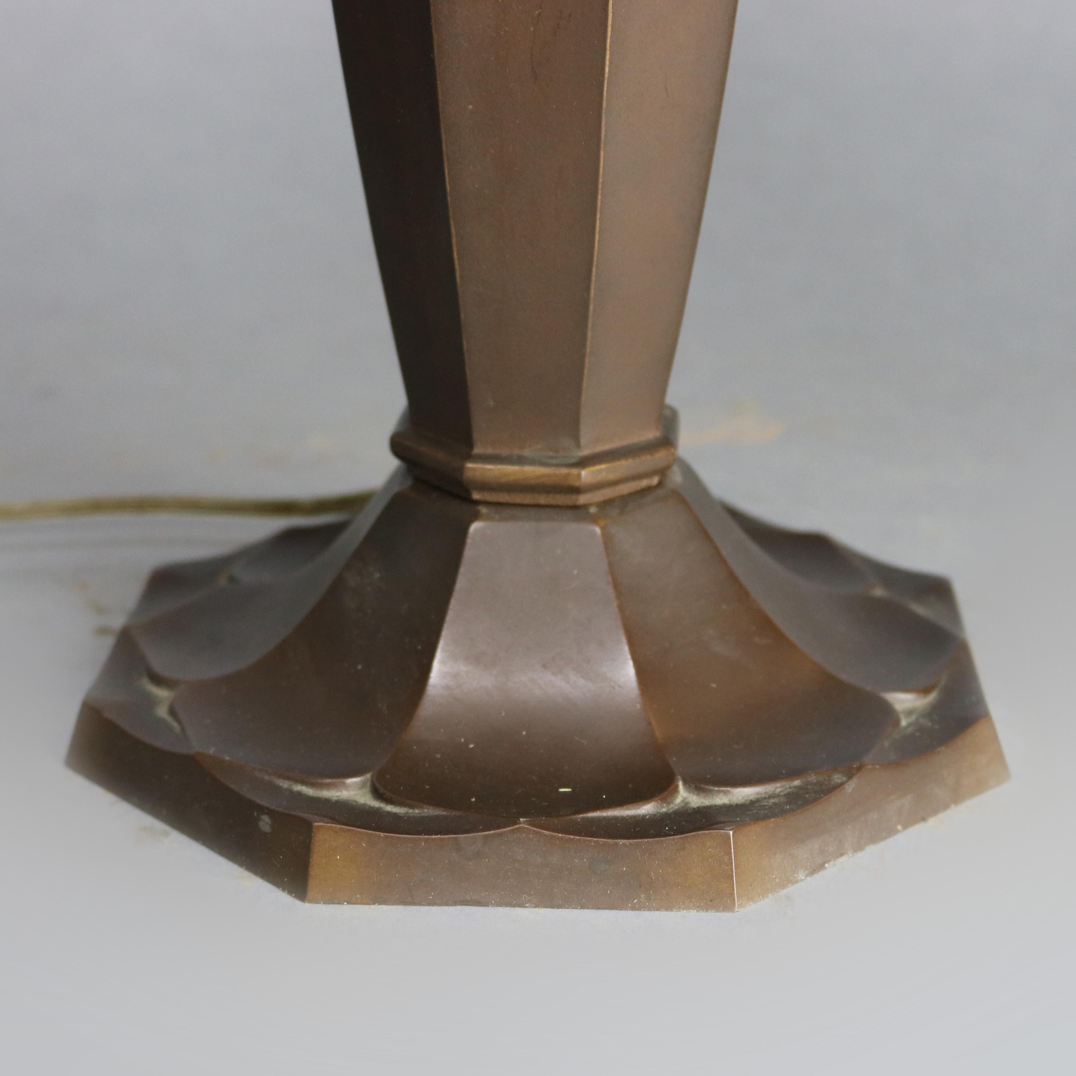 Antique Arts & Crafts Bradley & Hubbard Curved Slag Glass Table Lamp, circa 1920 5