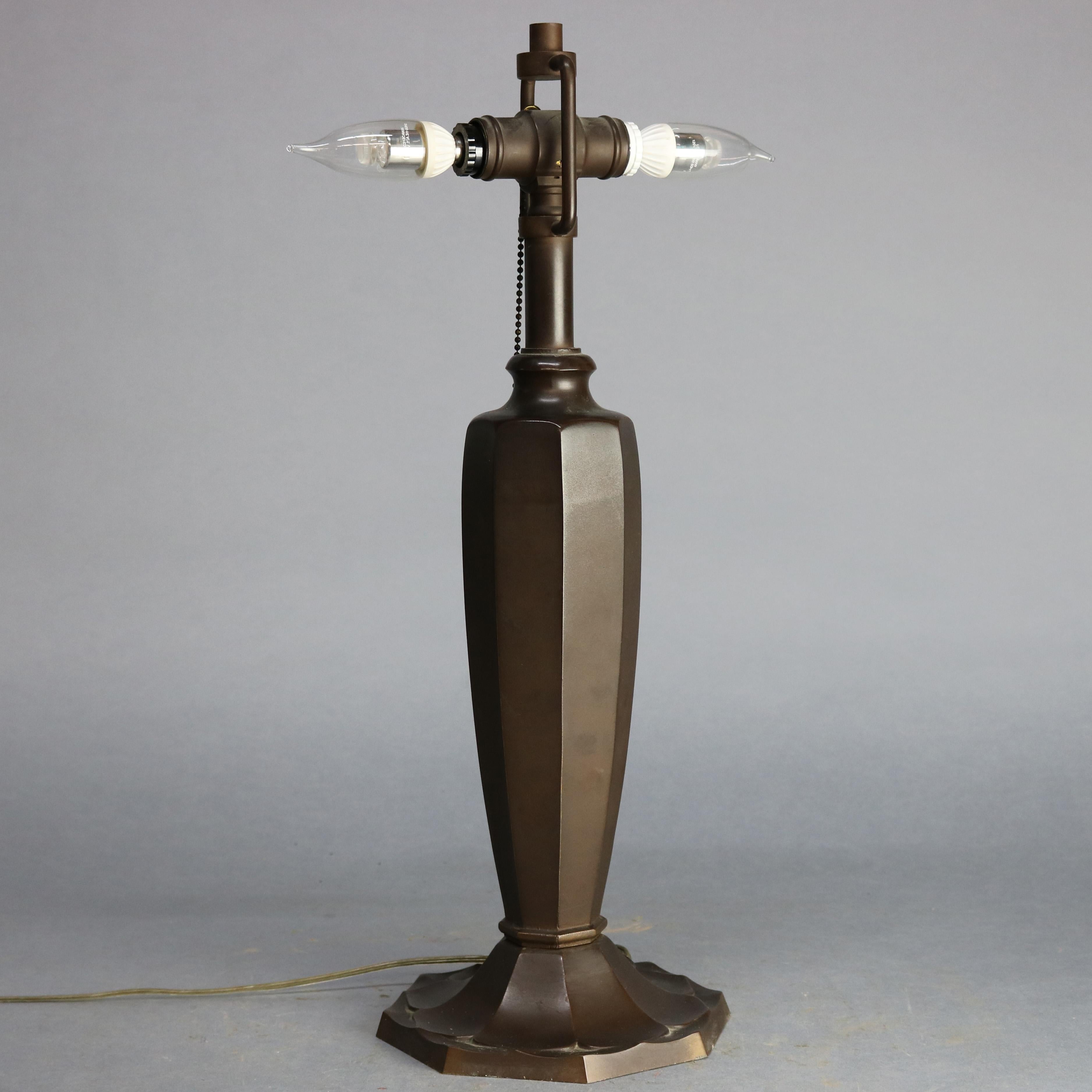 Cast Antique Arts & Crafts Bradley & Hubbard Curved Slag Glass Table Lamp, circa 1920