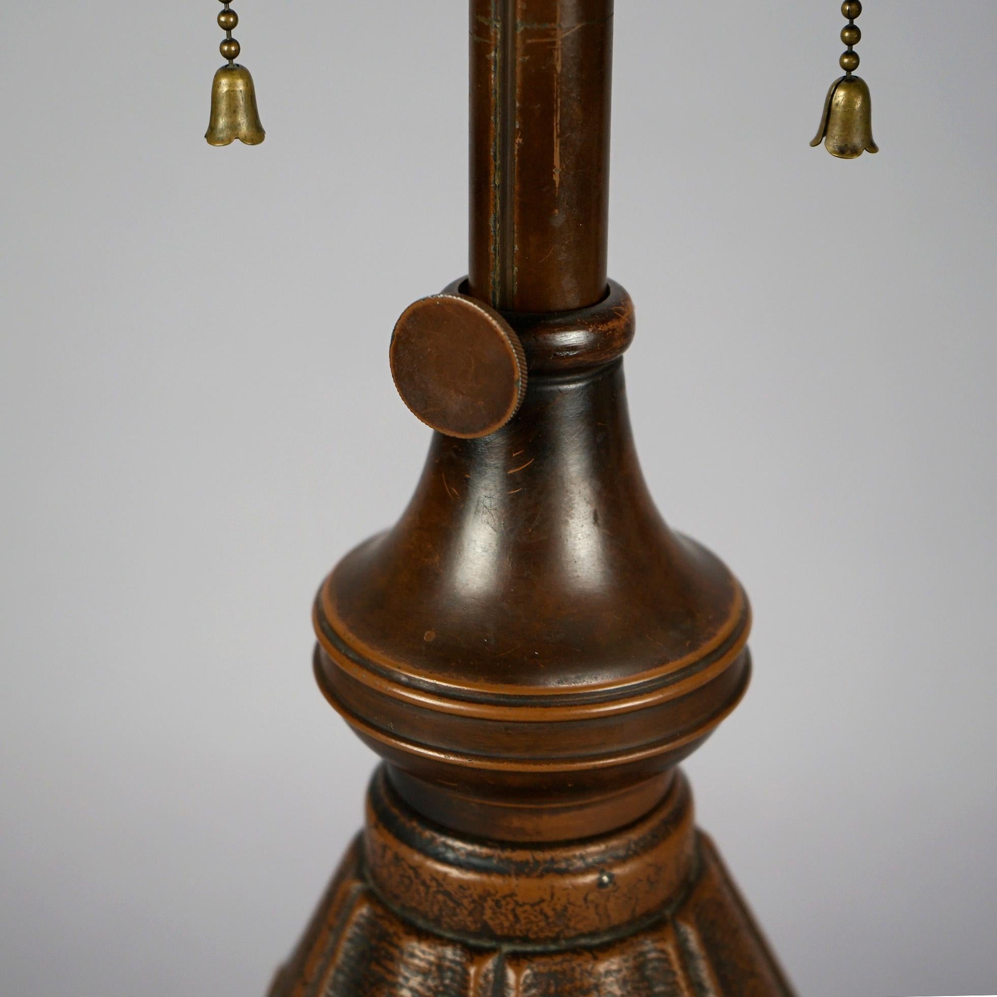 Antique Arts & Crafts Bradley & Hubbard Lamp & Reverse Painted Shade, C1910 2