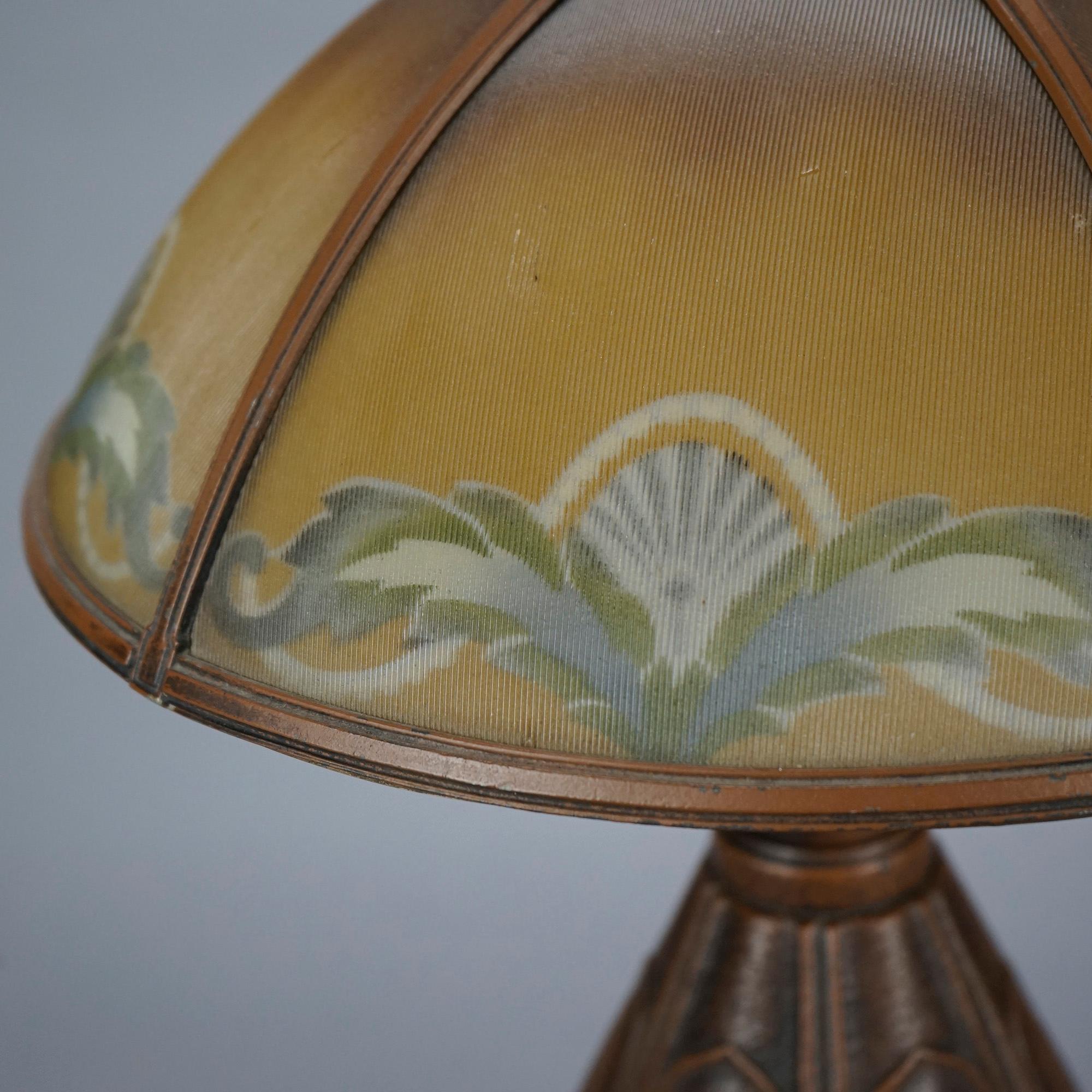 Arts and Crafts Antique Arts & Crafts Bradley & Hubbard Lamp & Reverse Painted Shade, C1910