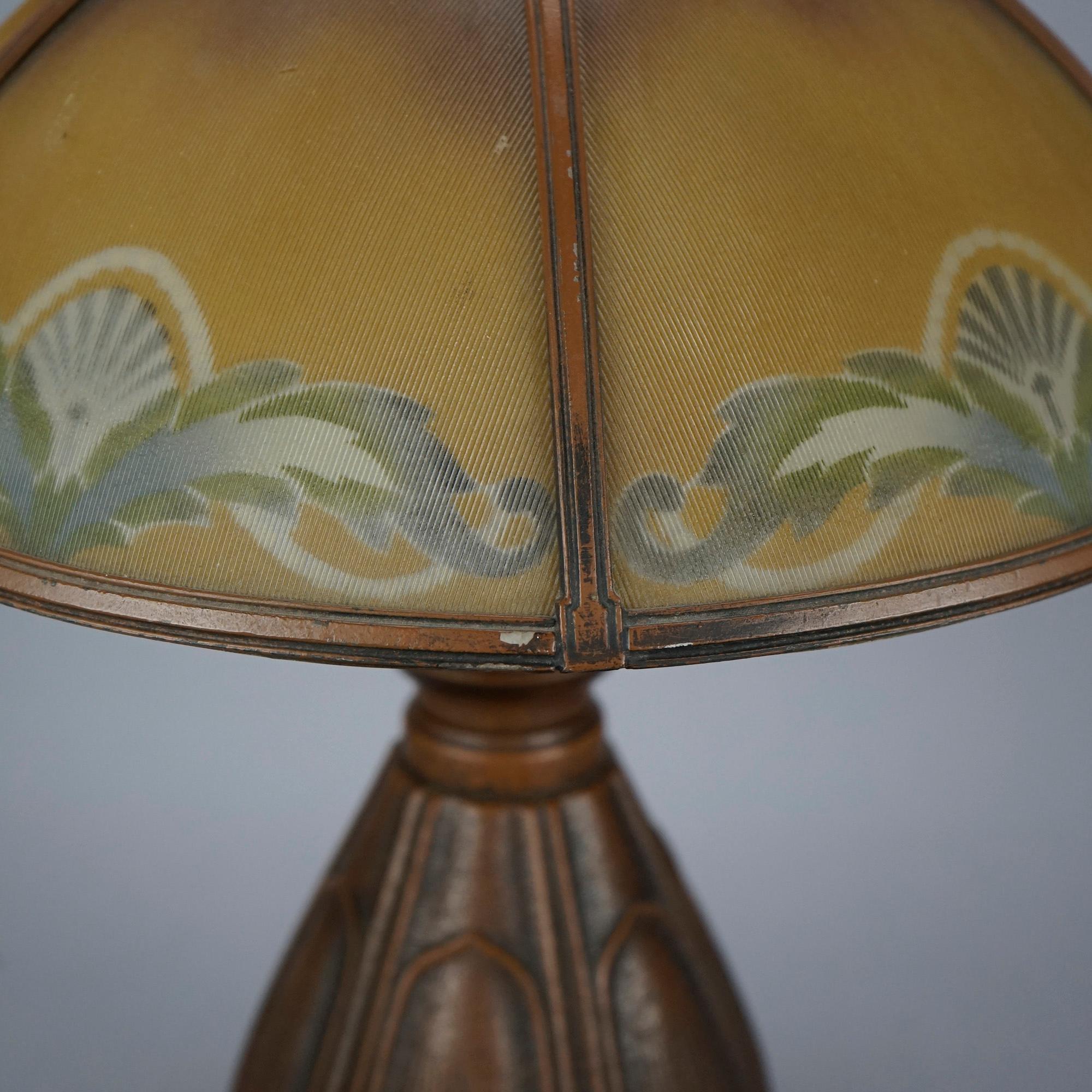 American Antique Arts & Crafts Bradley & Hubbard Lamp & Reverse Painted Shade, C1910