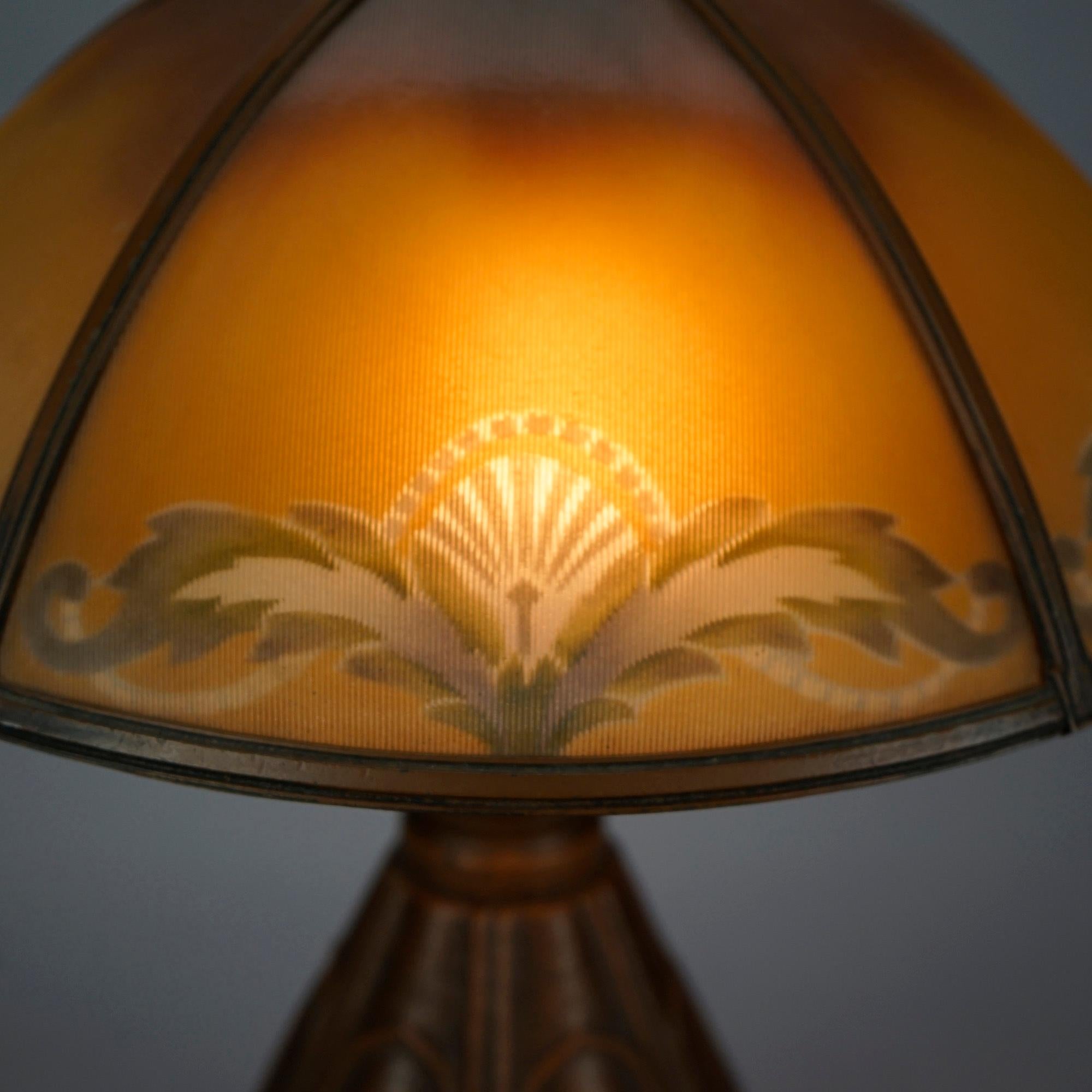 Hand-Painted Antique Arts & Crafts Bradley & Hubbard Lamp & Reverse Painted Shade, C1910