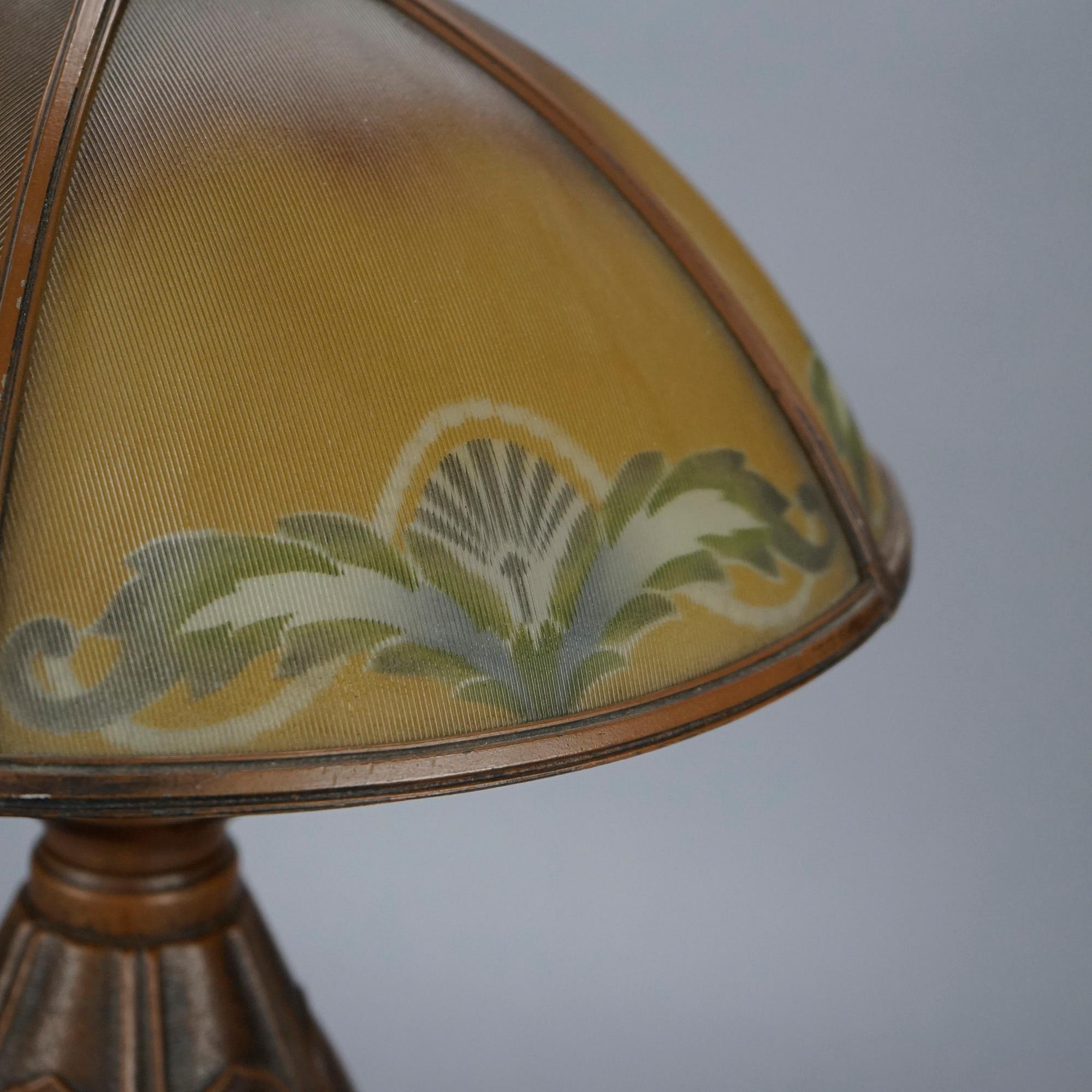 Antique Arts & Crafts Bradley & Hubbard Lamp & Reverse Painted Shade, C1910 In Good Condition In Big Flats, NY