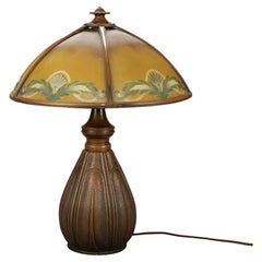 Antique Arts & Crafts Bradley & Hubbard Lamp & Reverse Painted Shade, C1910