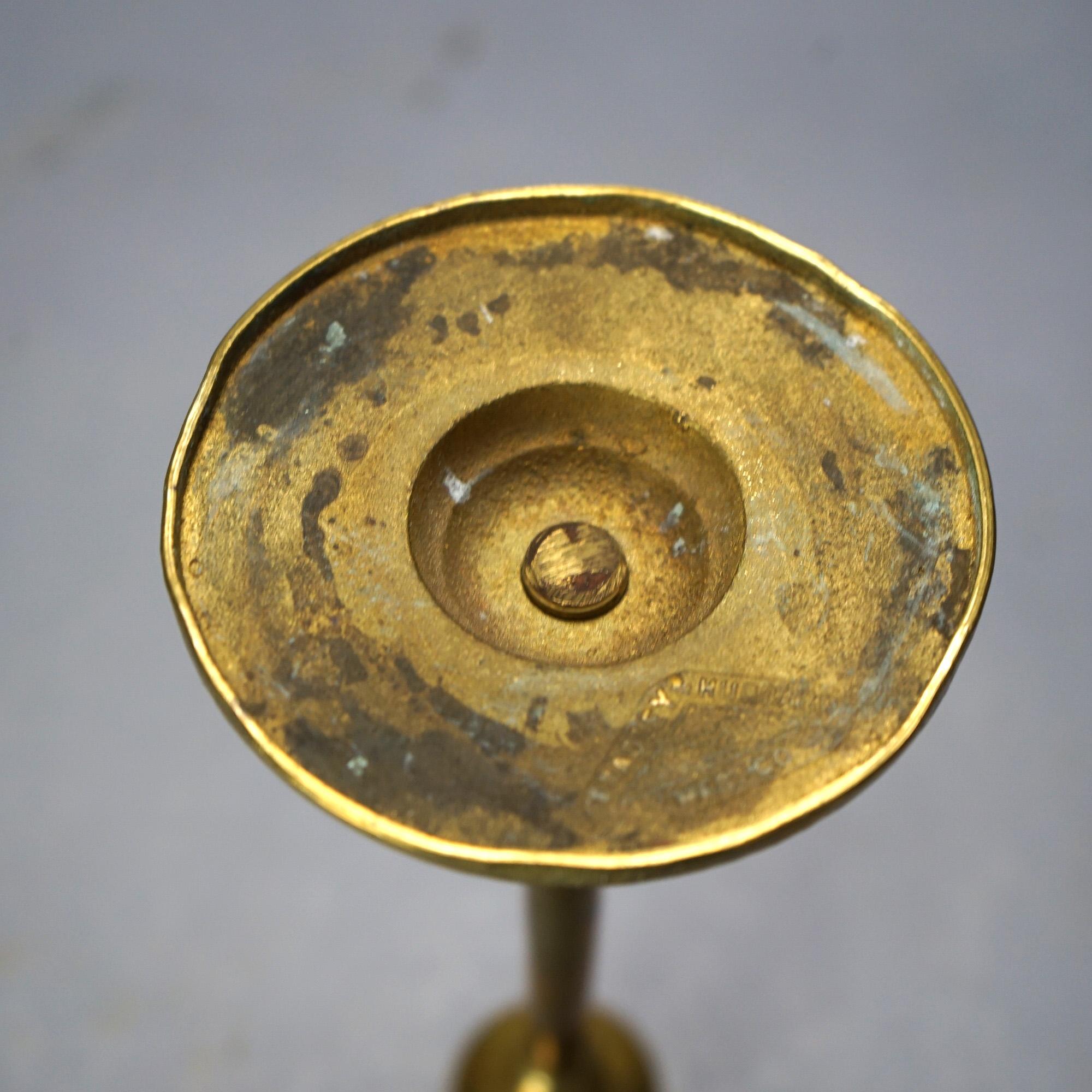 Antique Arts & Crafts Bradley & Hubbard or Jarvie Style Brass Candlesticks C1910 3