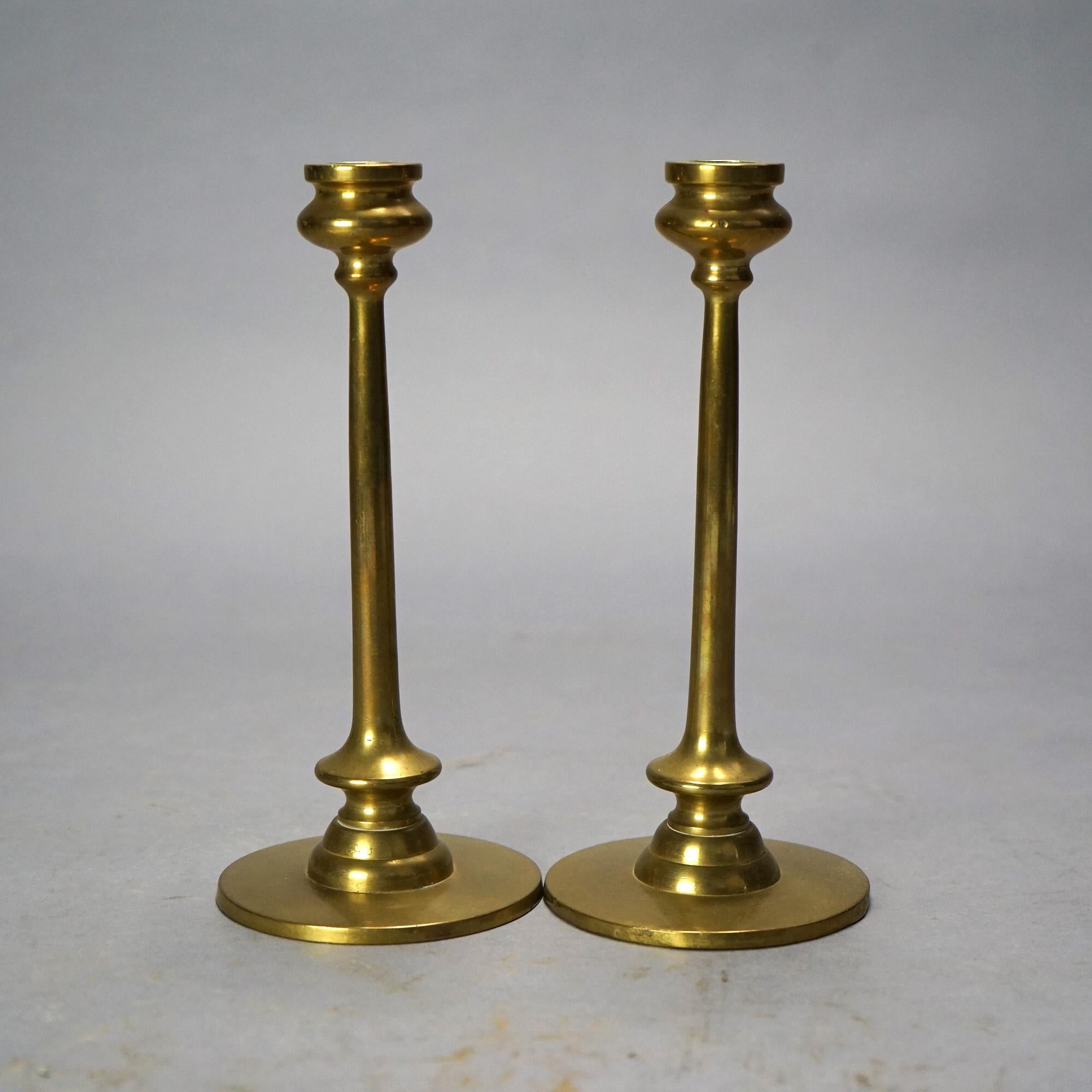 Arts and Crafts Antique Arts & Crafts Bradley & Hubbard or Jarvie Style Brass Candlesticks C1910