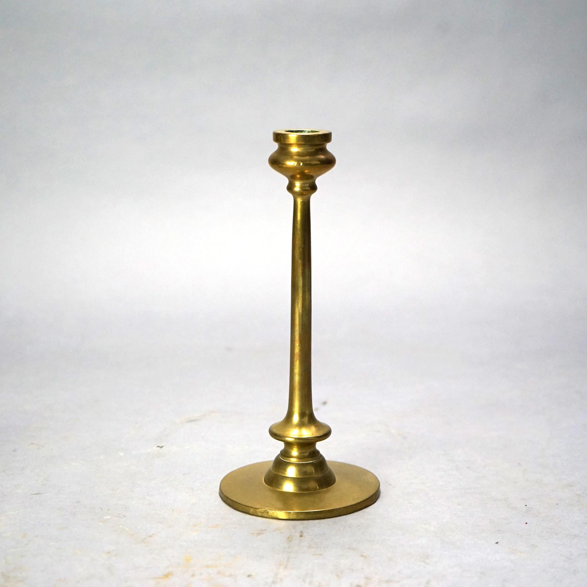 Cast Antique Arts & Crafts Bradley & Hubbard or Jarvie Style Brass Candlesticks C1910