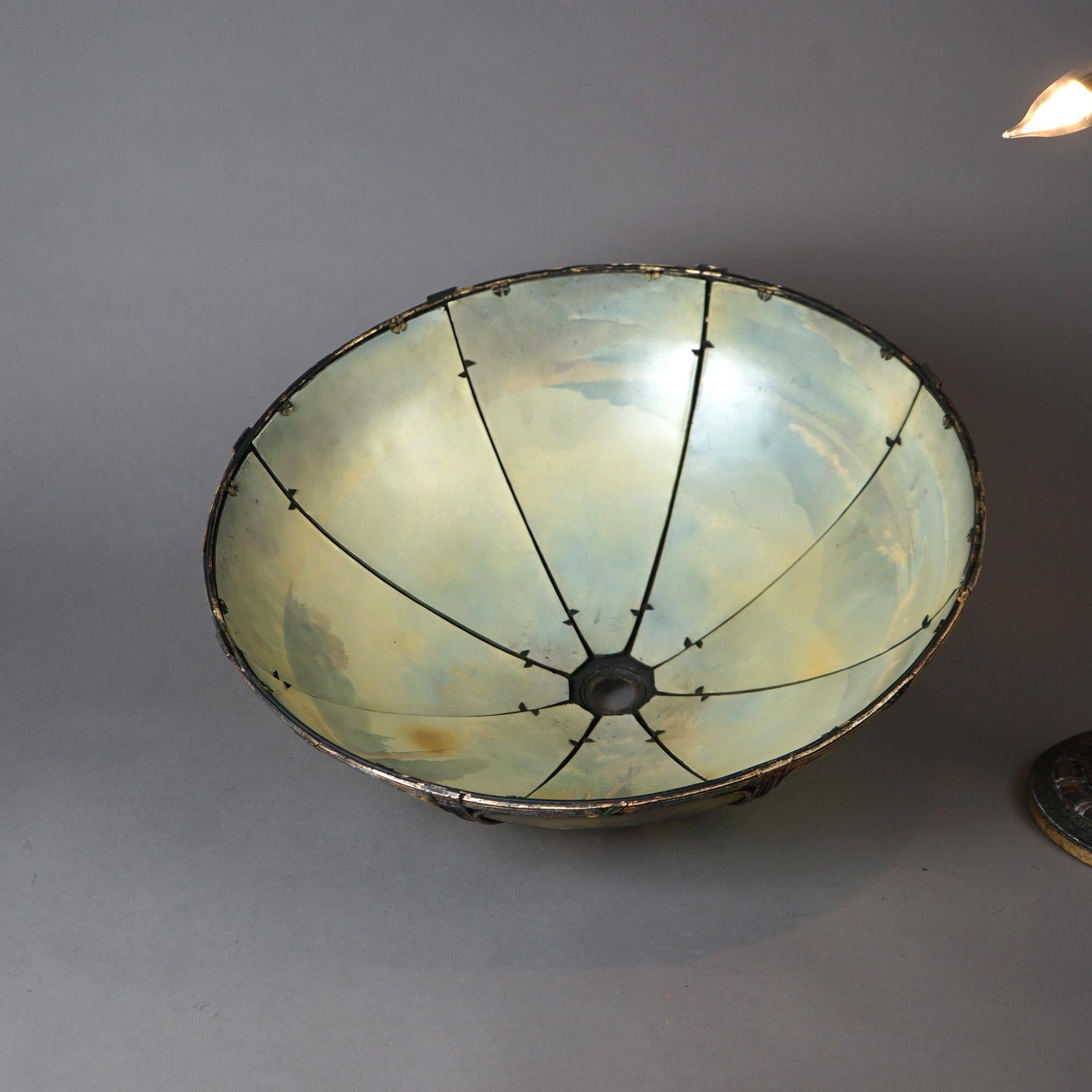Antique Arts & Crafts Bradley & Hubbard Reverse Painted Panel Table Lamp c1920 2