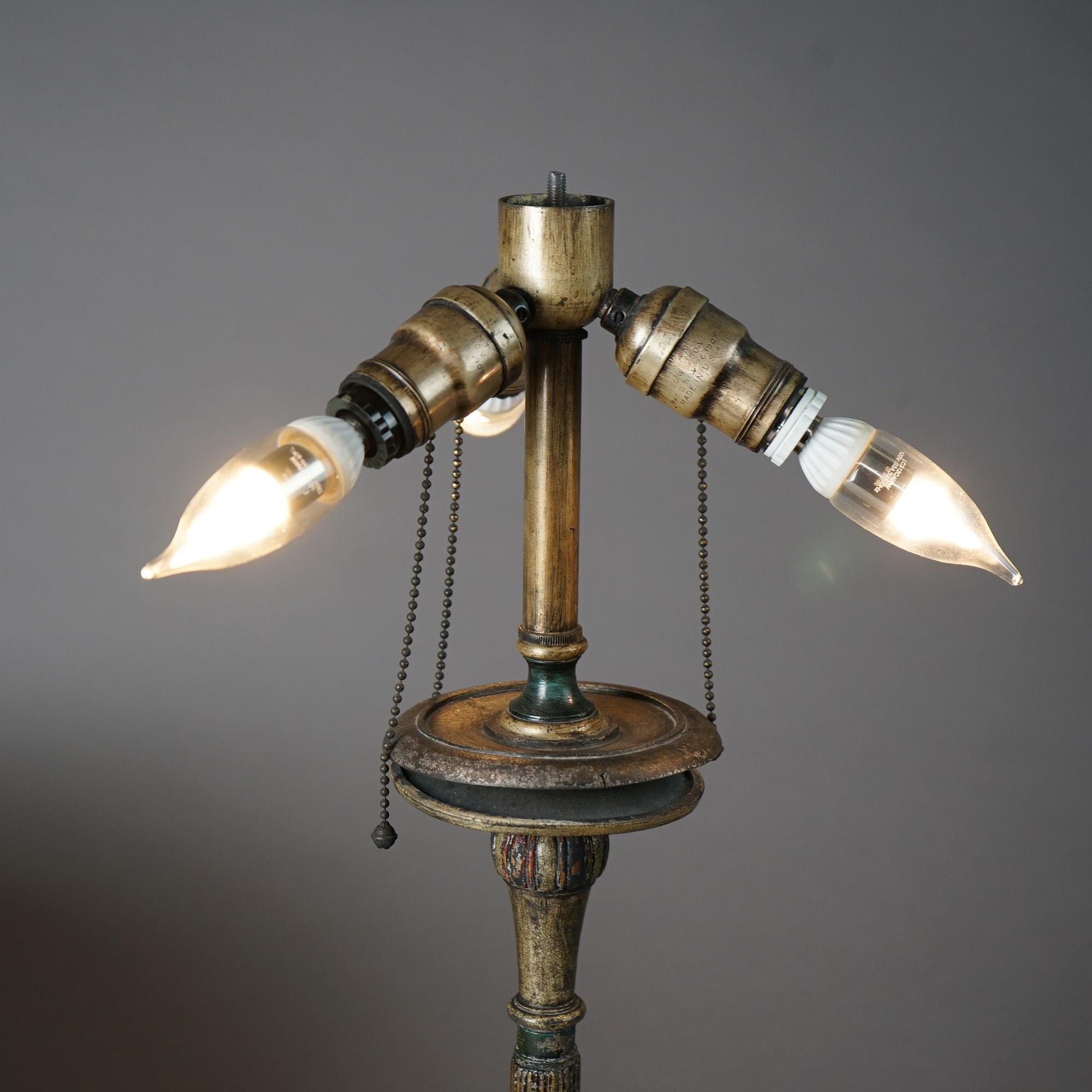 Antique Arts & Crafts Bradley & Hubbard Reverse Painted Panel Table Lamp c1920 3