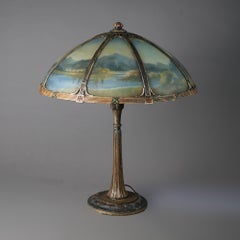 Antique Arts & Crafts Bradley & Hubbard Reverse Painted Panel Table Lamp c1920