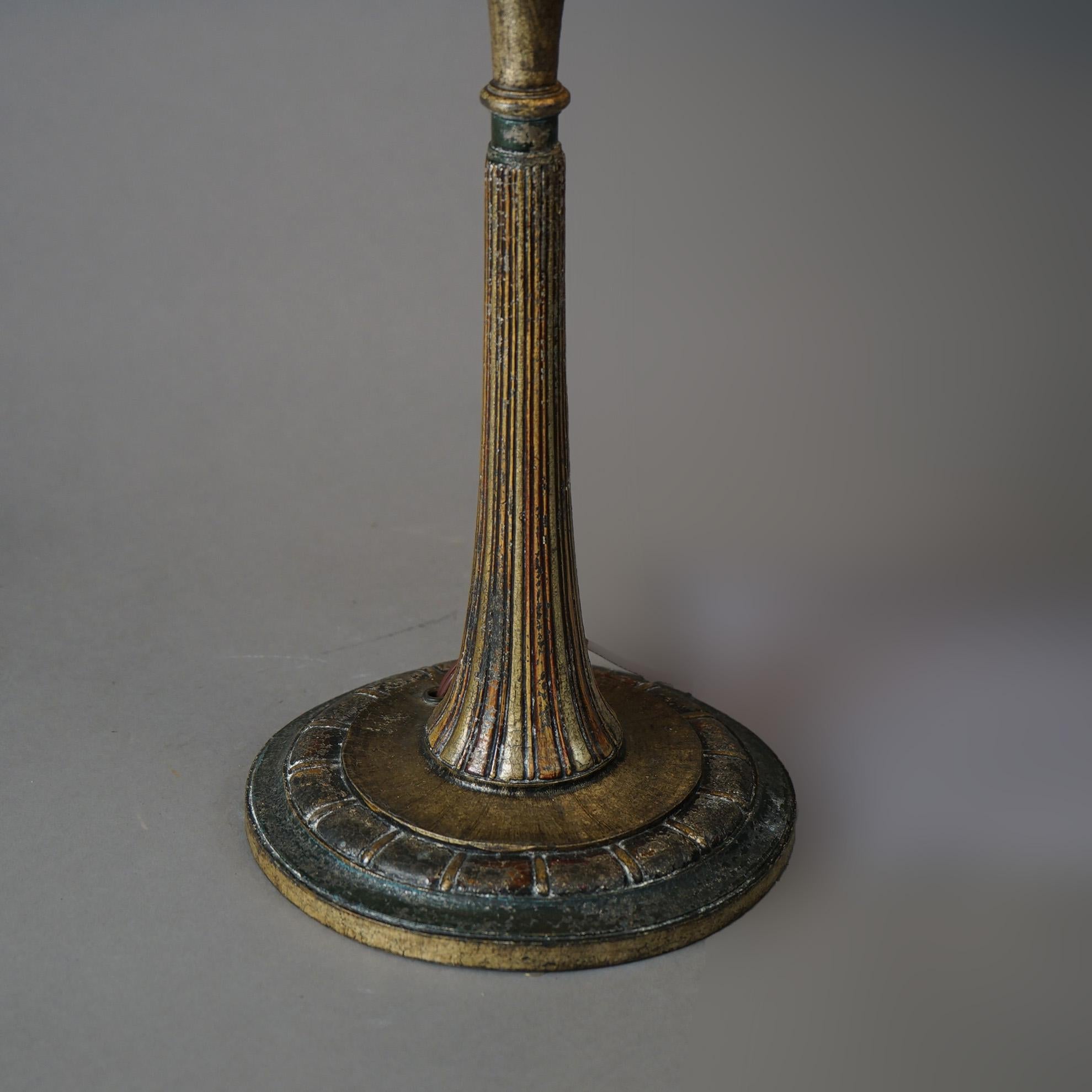 Cast Antique Arts & Crafts Bradley & Hubbard Reverse Painted Panel Table Lamp c1920