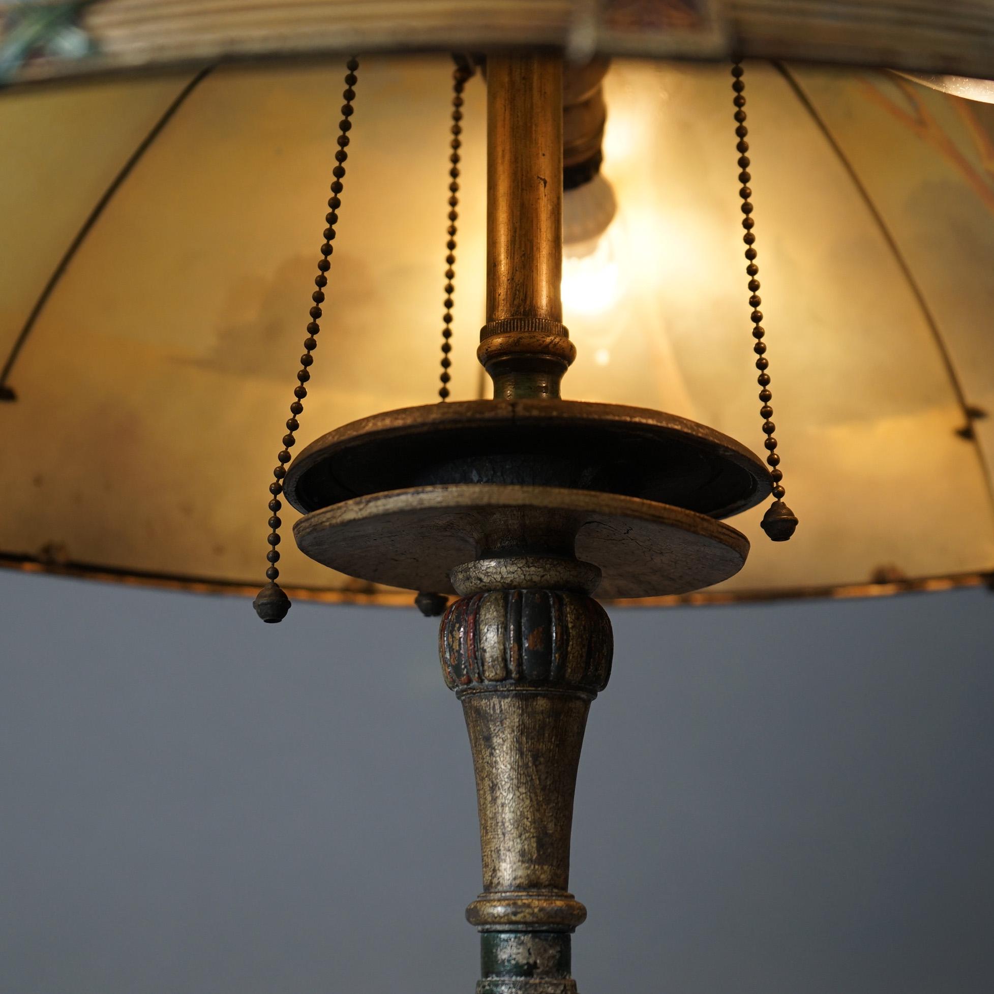 Antique Arts & Crafts Bradley & Hubbard Reverse Painted Panel Table Lamp c1920 1