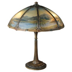 Antique Arts & Crafts Bradley & Hubbard Reverse Painted Panel Table Lamp c1920