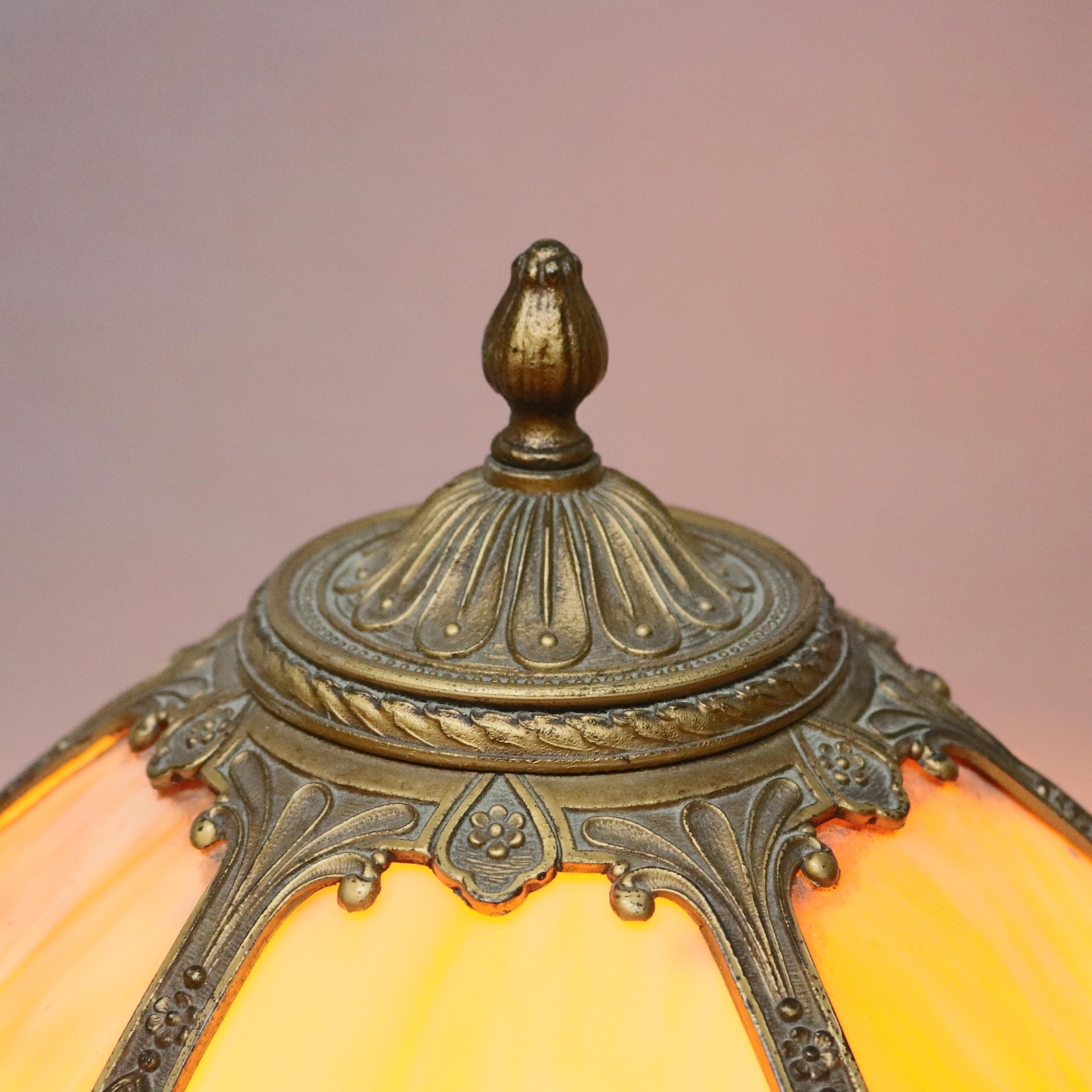 Arts and Crafts Arts & Crafts Bradley & Hubbard School Bent Slag Glass Table Lamp, circa 1920