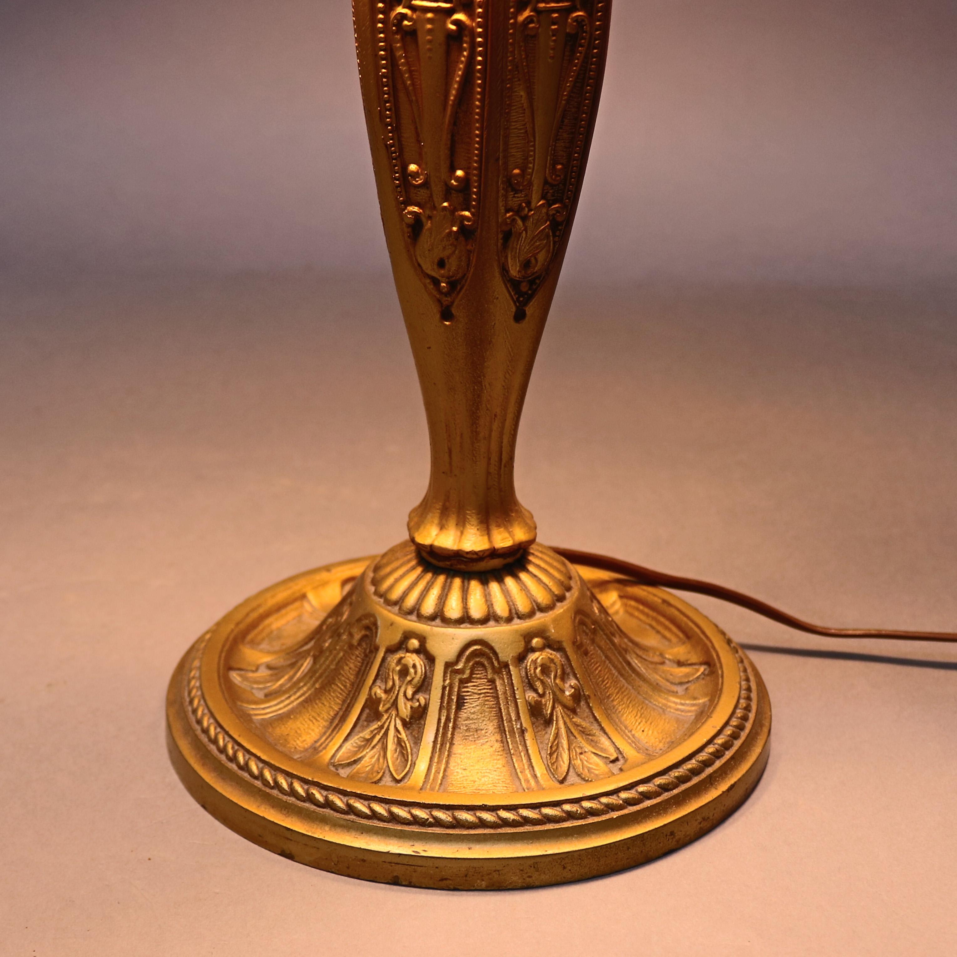 Arts & Crafts Bradley & Hubbard School Bent Slag Glass Table Lamp, circa 1920 In Good Condition In Big Flats, NY