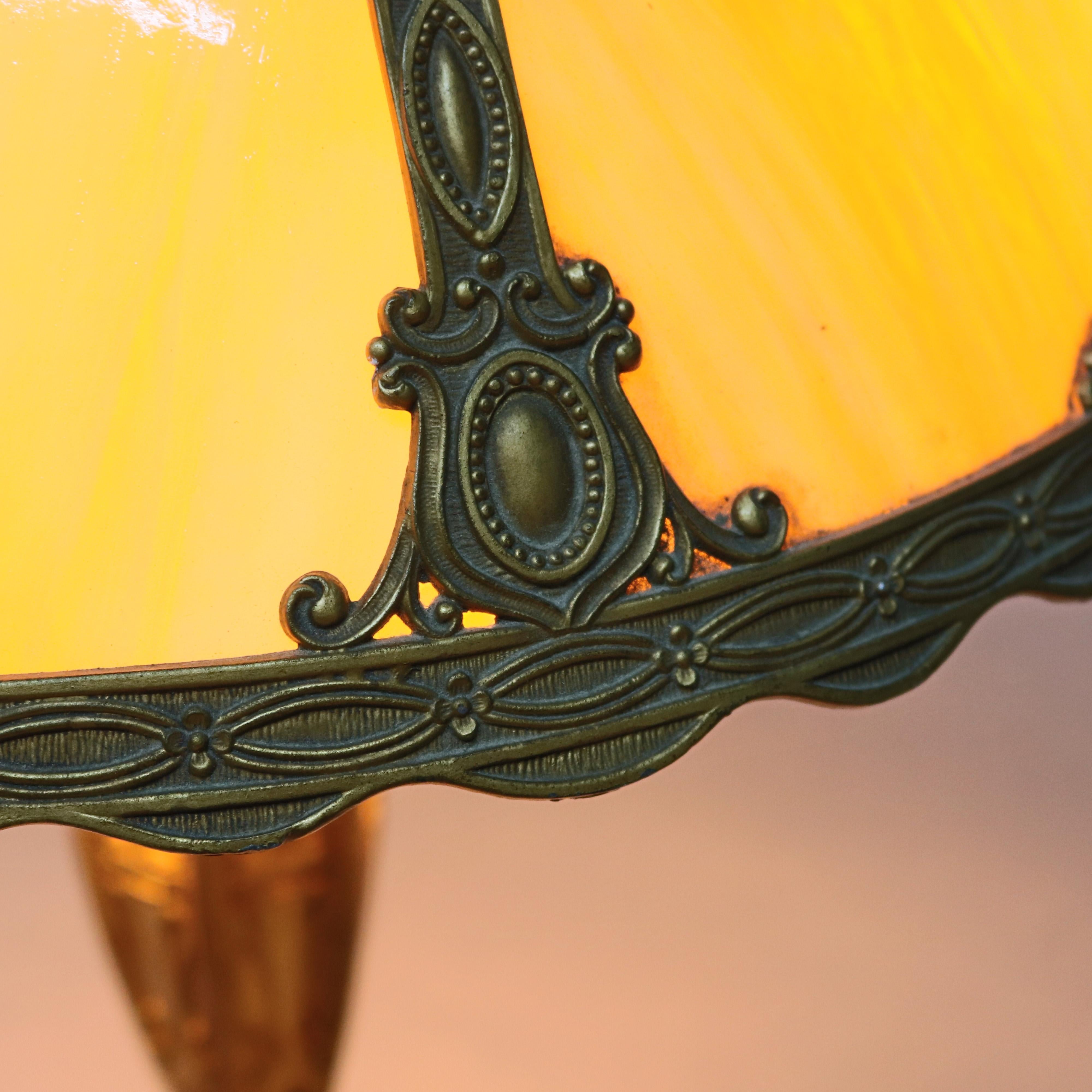 Arts & Crafts Bradley & Hubbard School Bent Slag Glass Table Lamp, circa 1920 1