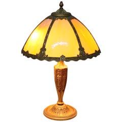 Arts & Crafts Bradley & Hubbard School Bent Slag Glass Table Lamp, circa 1920