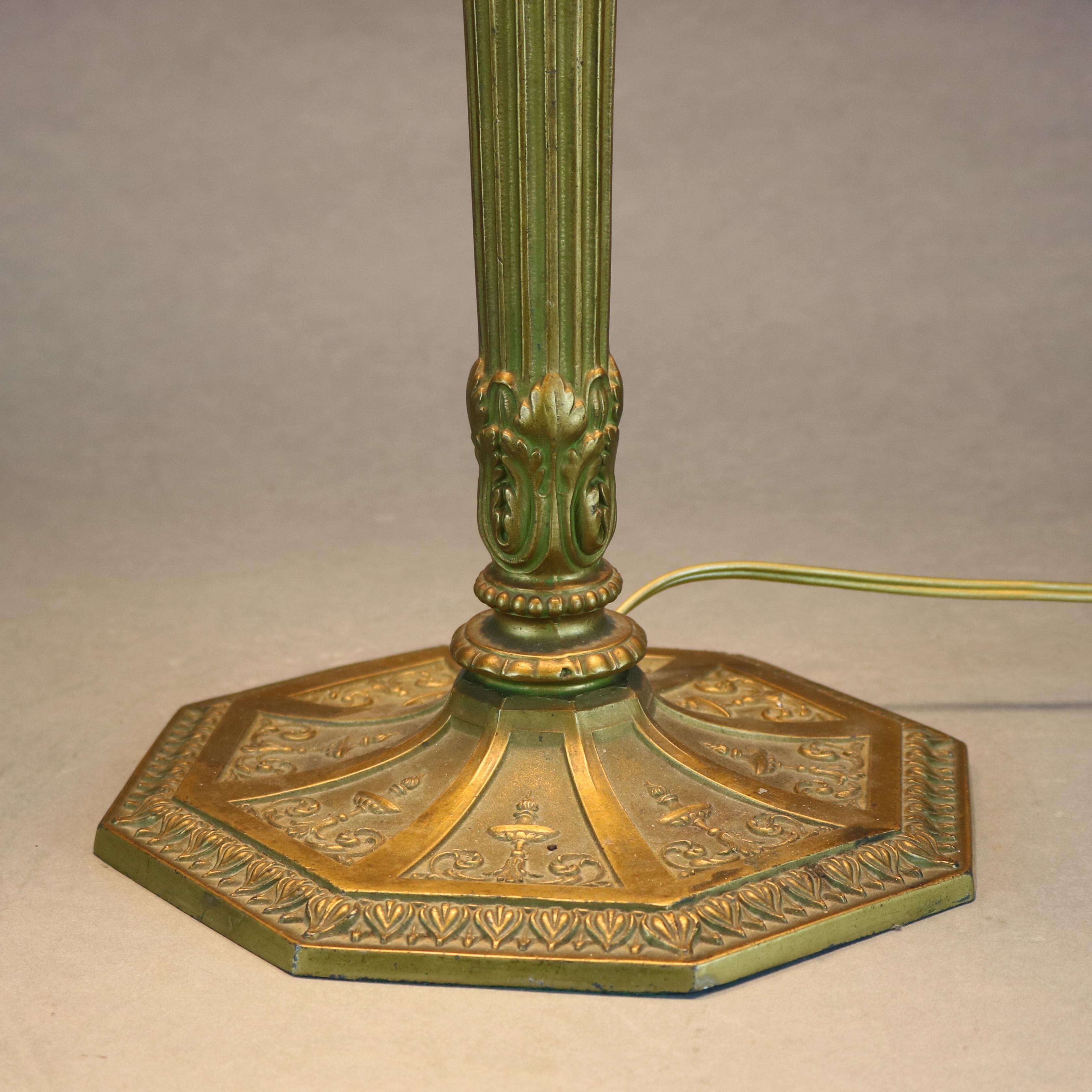 American Antique Arts & Crafts Bradley & Hubbard School Filigree Slag Glass Lamp, c1910