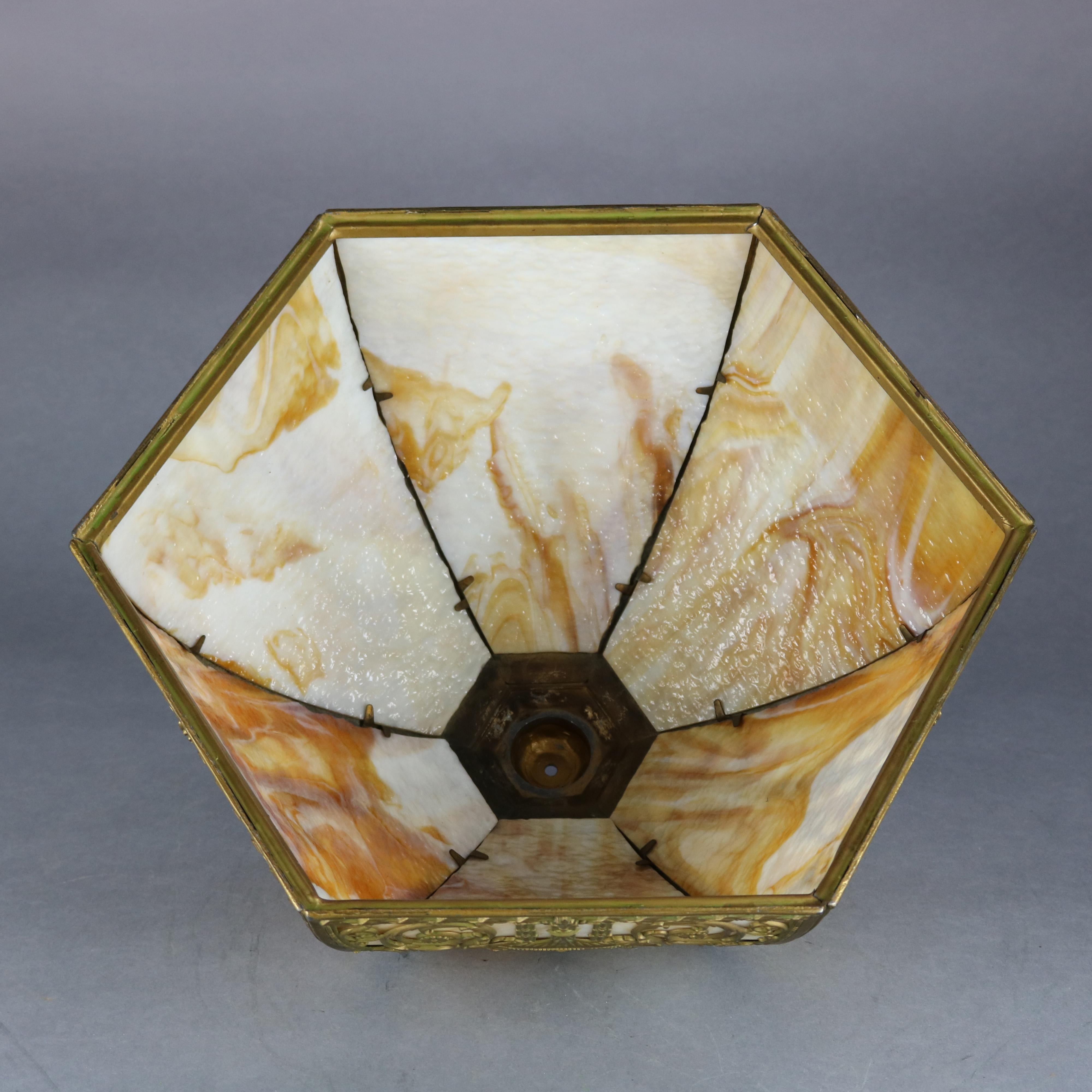 20th Century Antique Arts & Crafts Bradley & Hubbard School Filigree Slag Glass Lamp, c1910